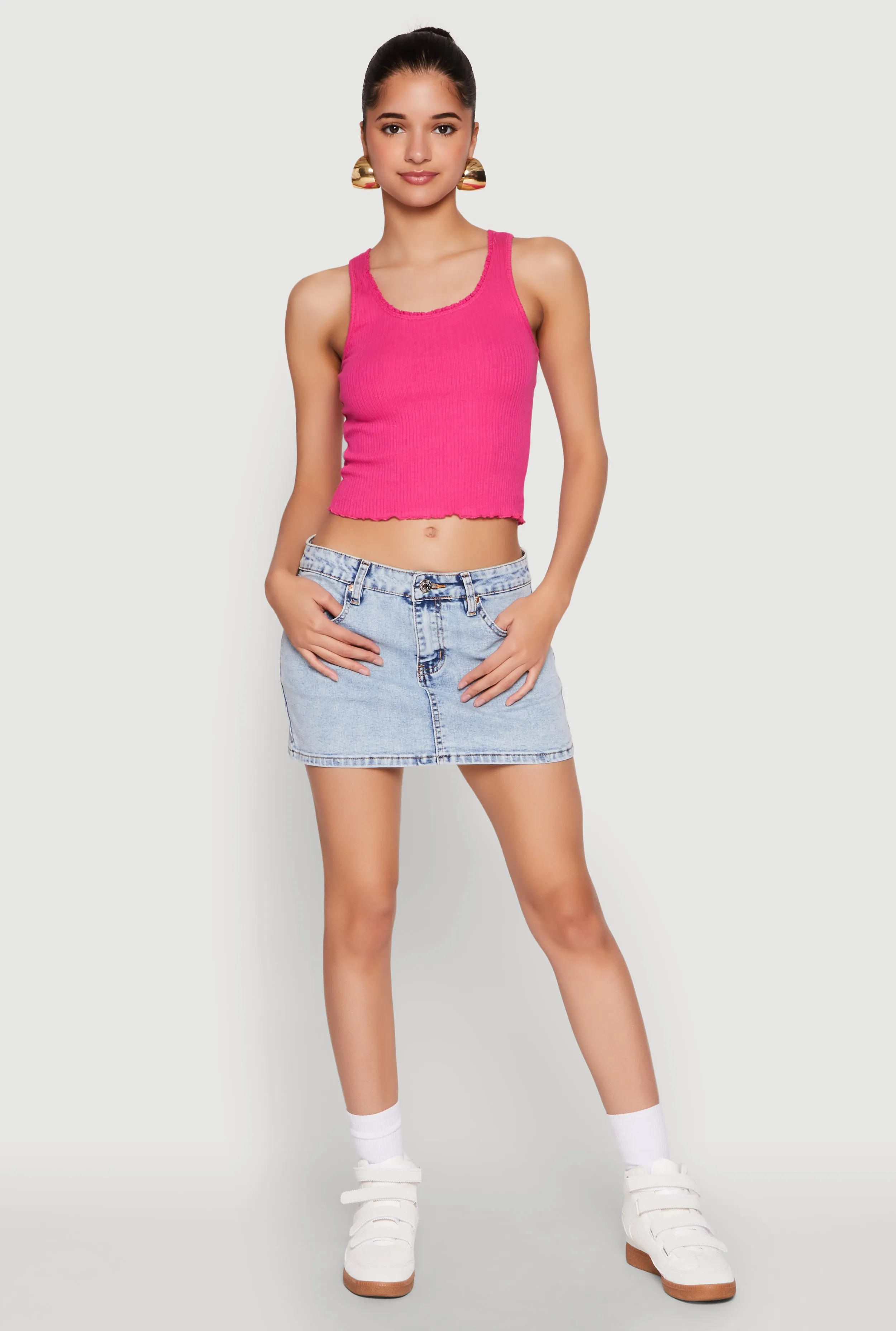 Crochet Trim Rib Knit Tank Top sold by Rainbow