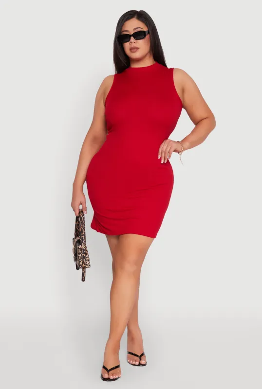 Plus Size Ribbed Knit Mock Neck Tank Dress sold by Rainbow