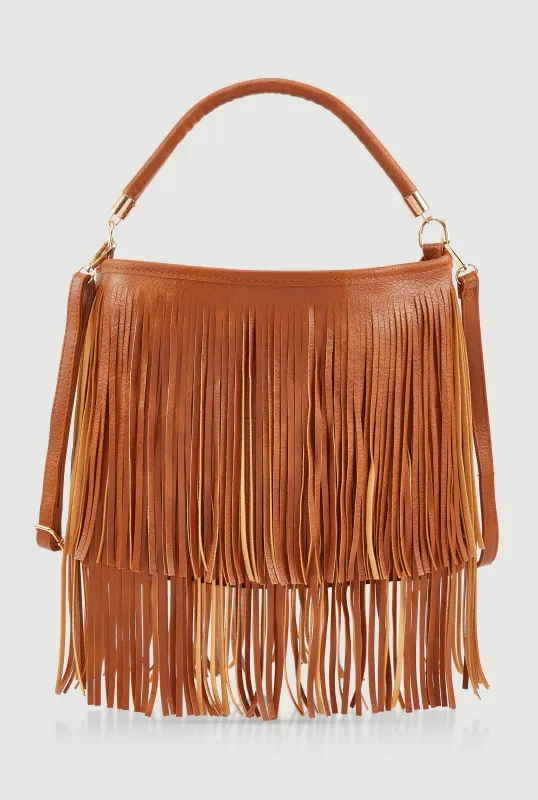 Faux Leather Fringe Crossbody Hobo Handbag sold by Rainbow
