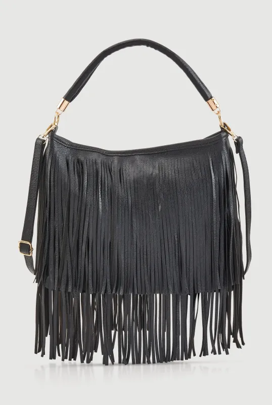 Faux Leather Fringe Crossbody Hobo Handbag sold by Rainbow
