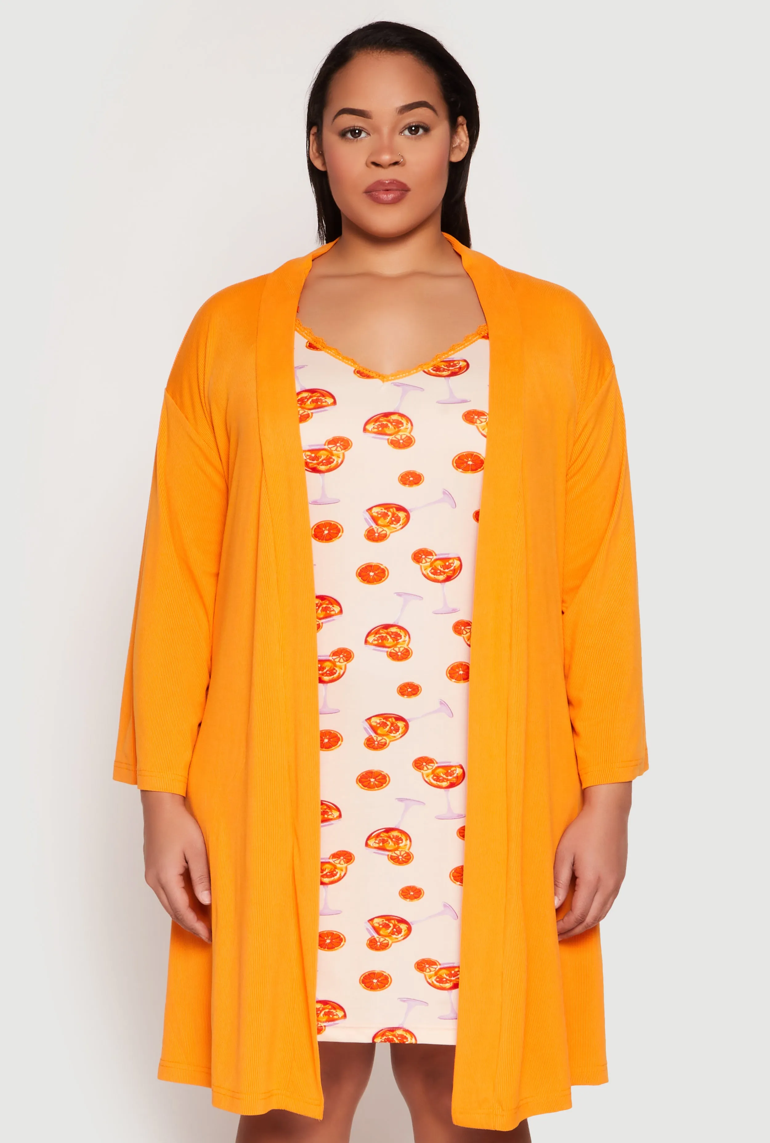 Plus Size Graphic Print Lace Trim Nightgown and Robe sold by Rainbow