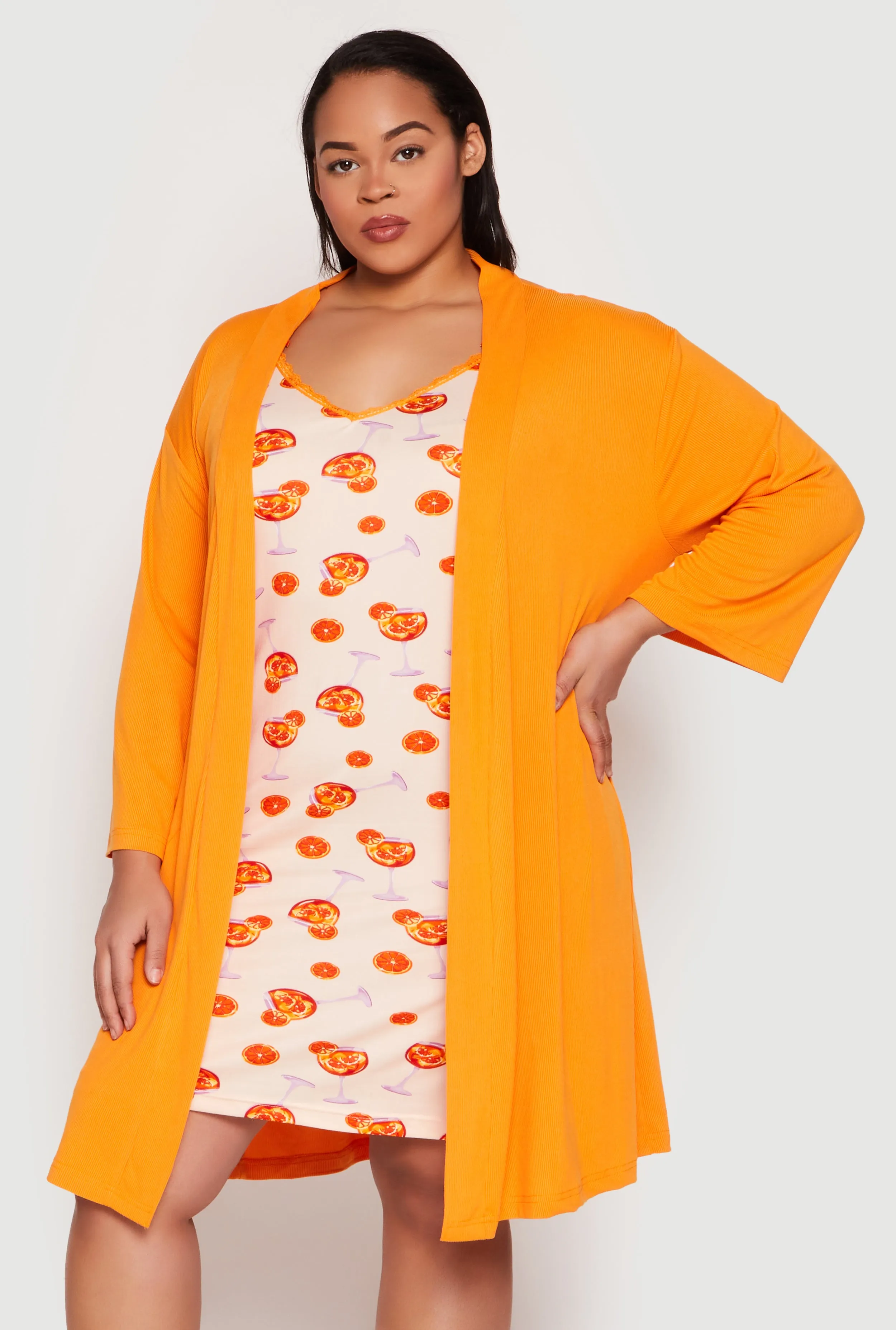 Plus Size Graphic Print Lace Trim Nightgown and Robe sold by Rainbow product image thumbnail 2