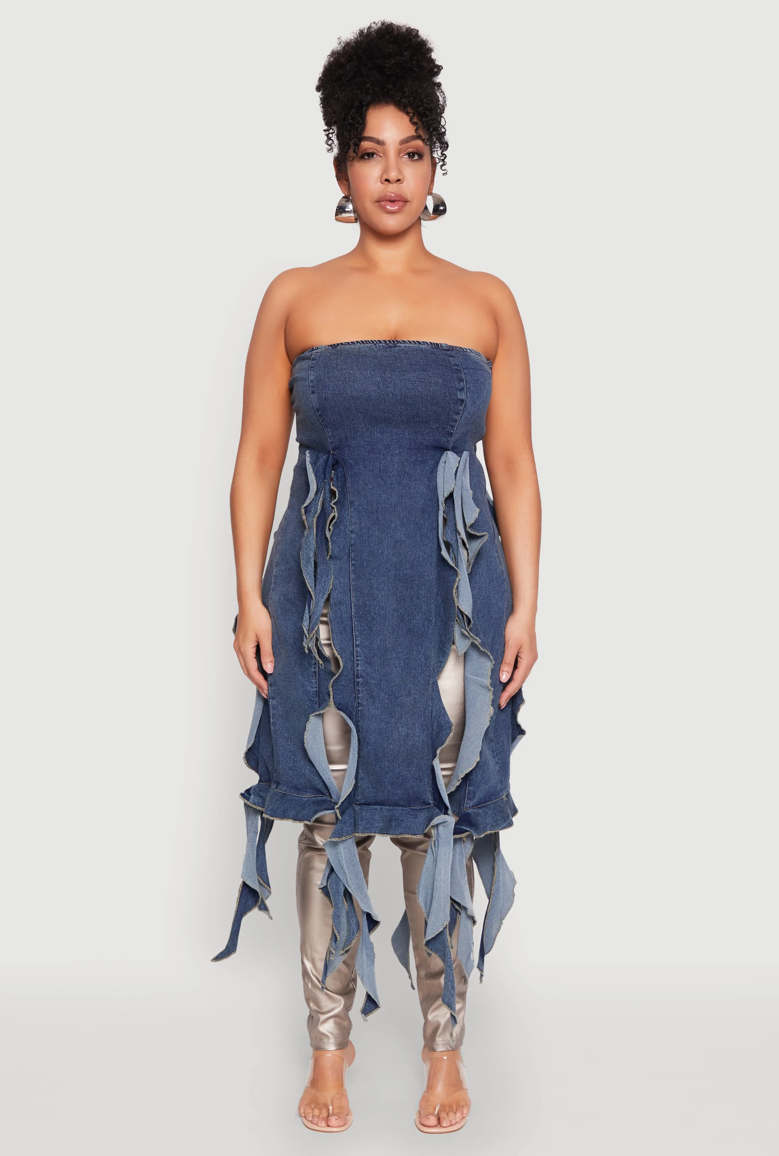 Plus Size Ruffle Fringe Strapless Denim Maxi Top sold by Rainbow product image thumbnail 2