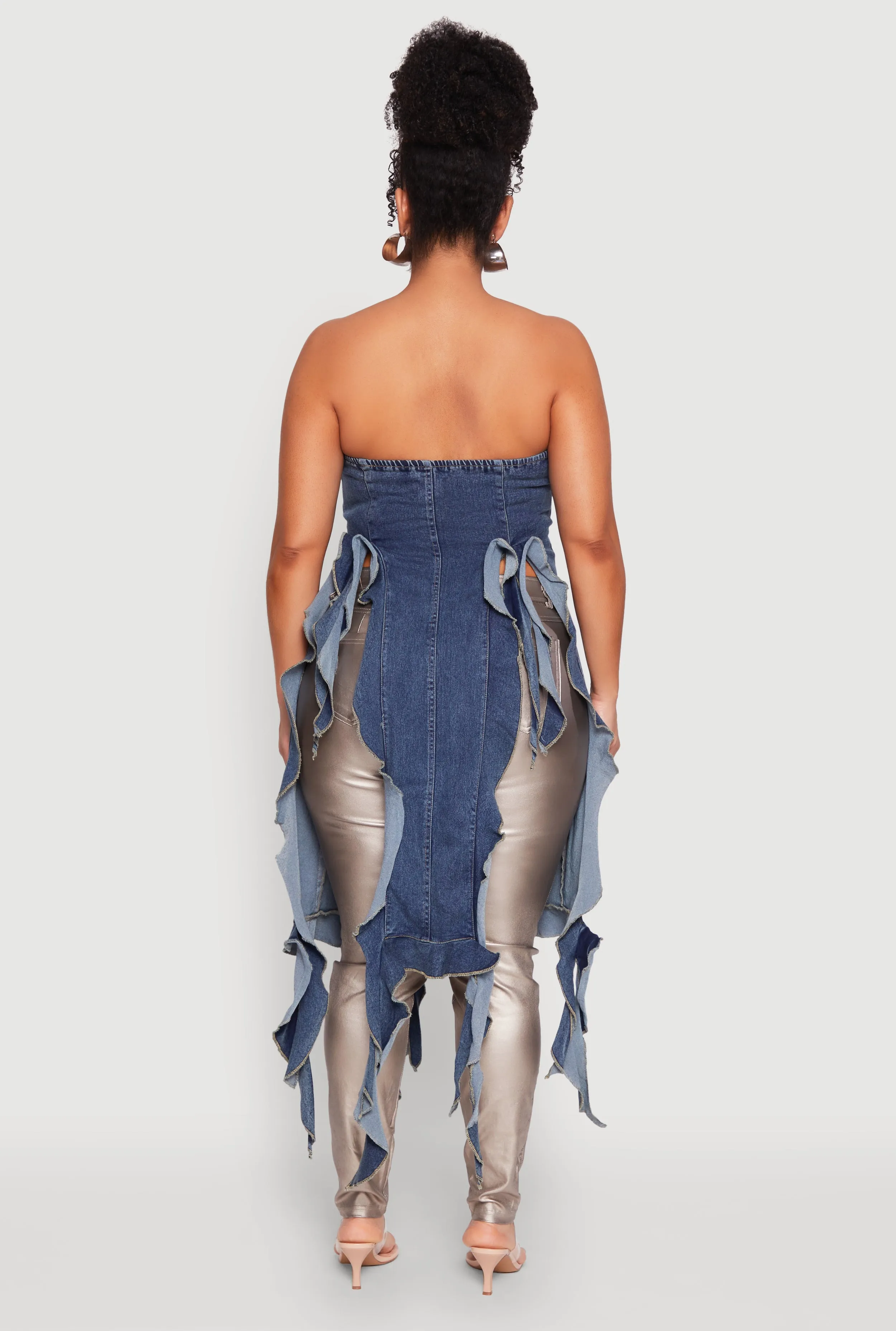 Plus Size Ruffle Fringe Strapless Denim Maxi Top sold by Rainbow product image thumbnail 5
