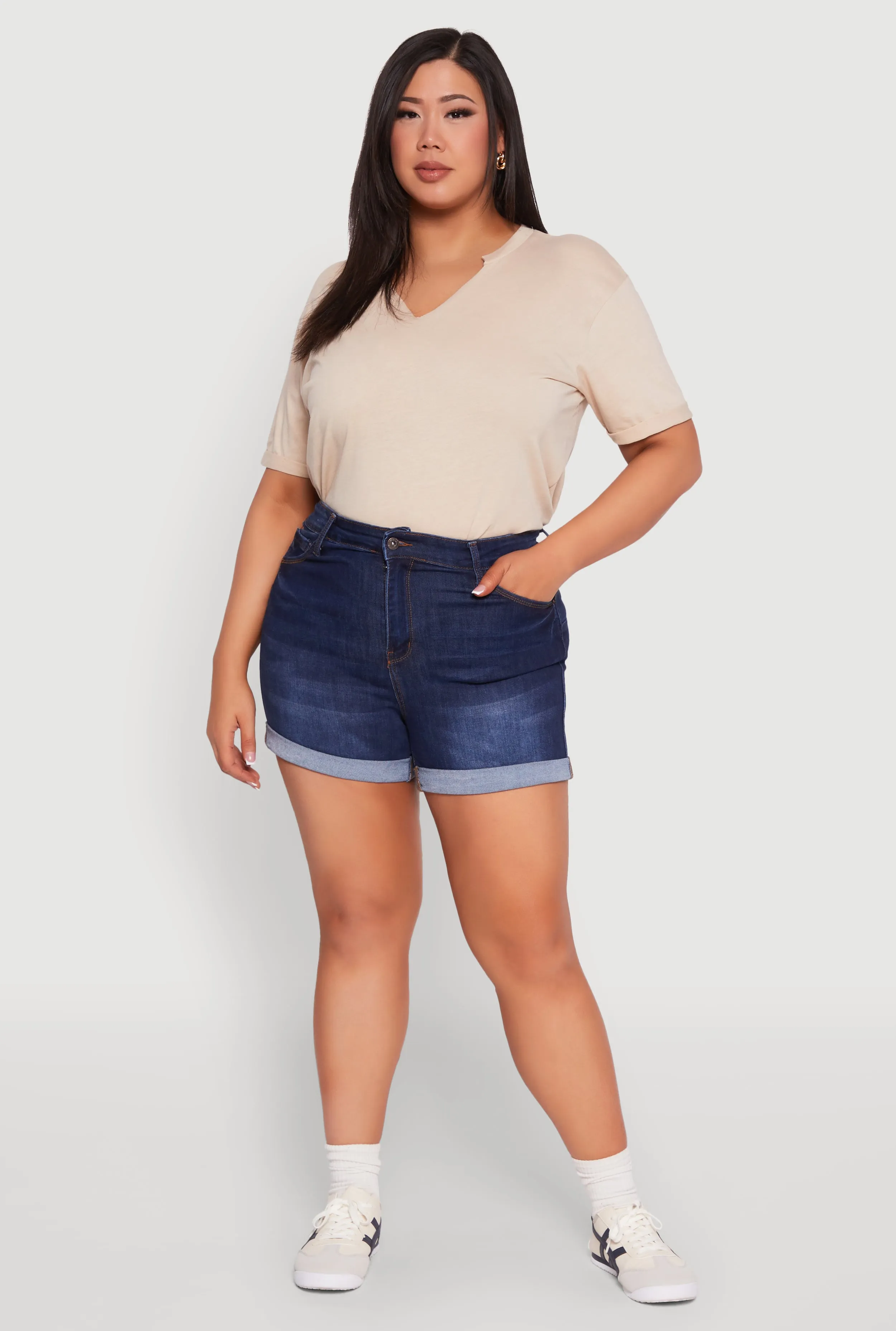 Plus Size WAX Fixed Cuff Denim Shorts sold by Rainbow