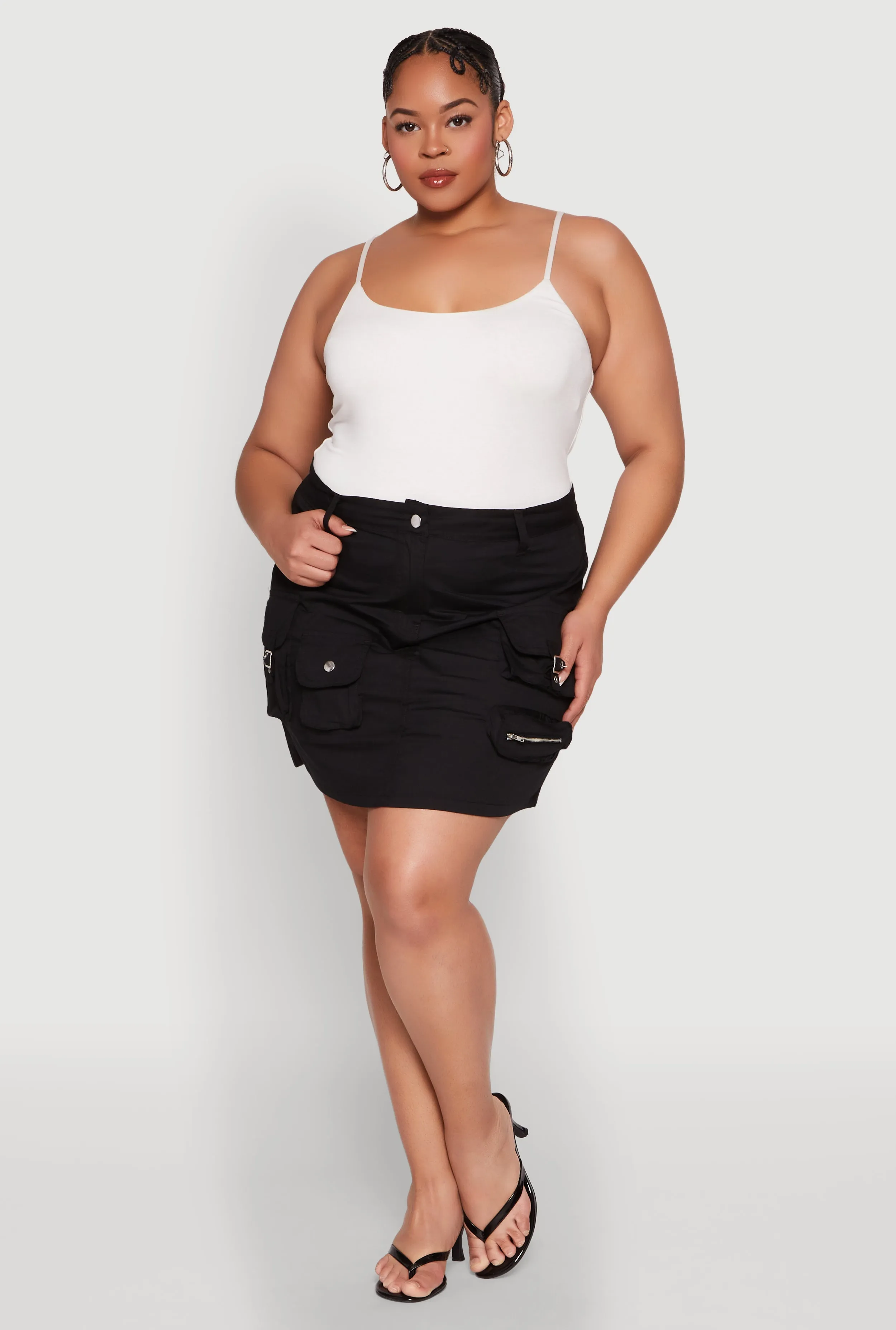 Plus Size Multi Cargo Pocket Mini Skirt sold by Rainbow