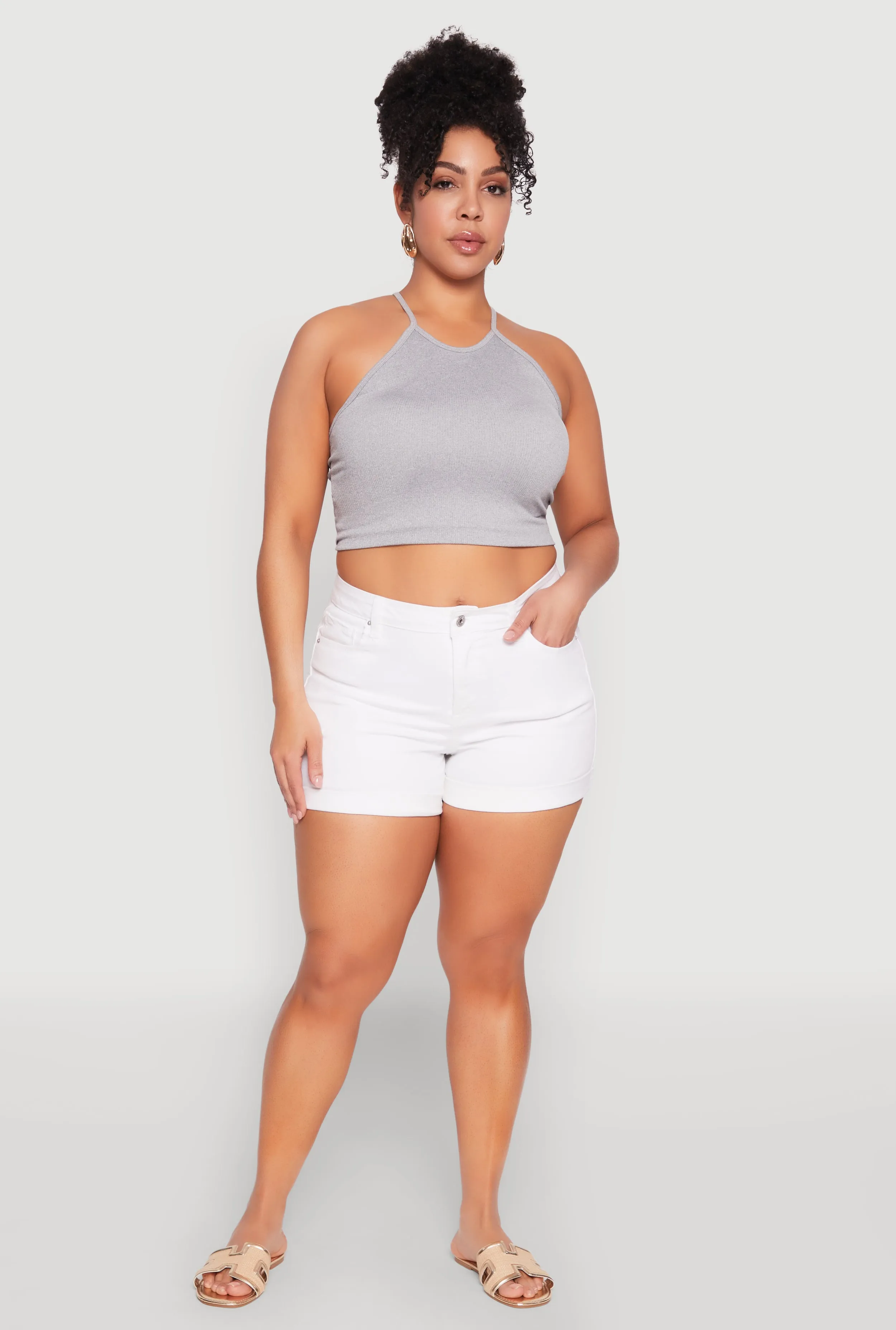 Plus Size WAX Fixed Cuff Denim Shorts sold by Rainbow