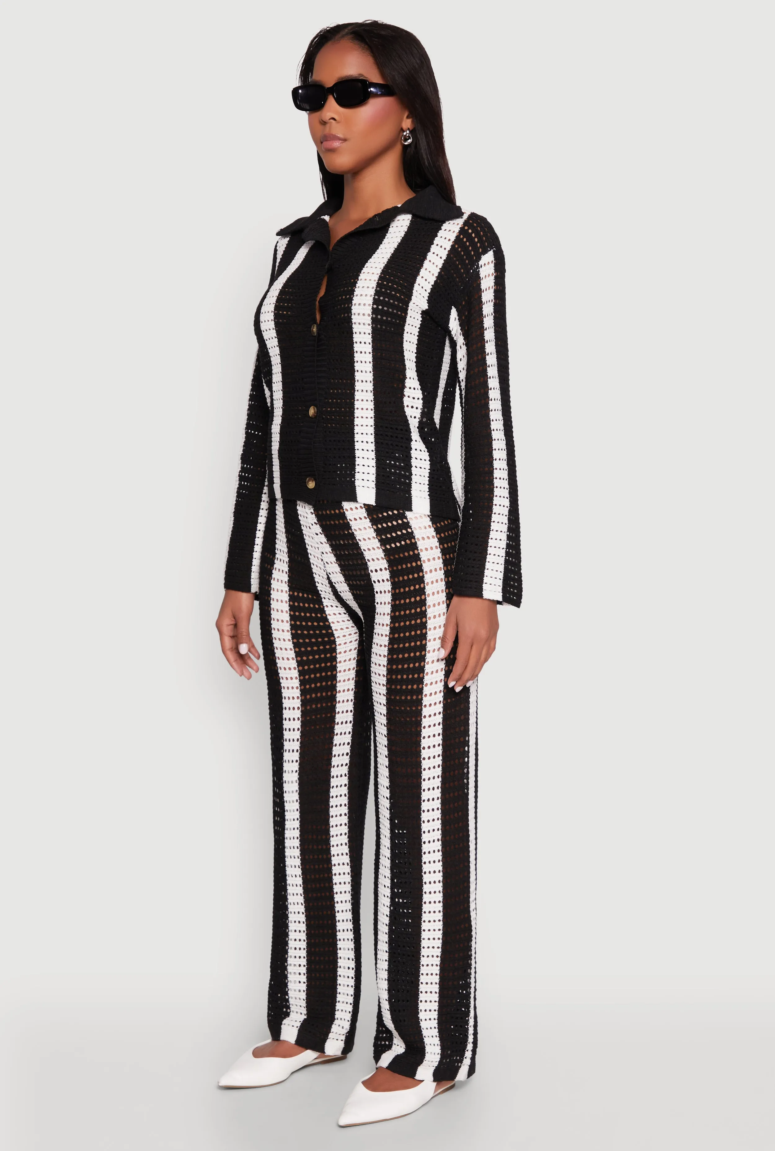 Daisy Striped Pointelle Crochet Shirt sold by Rainbow product image thumbnail 5