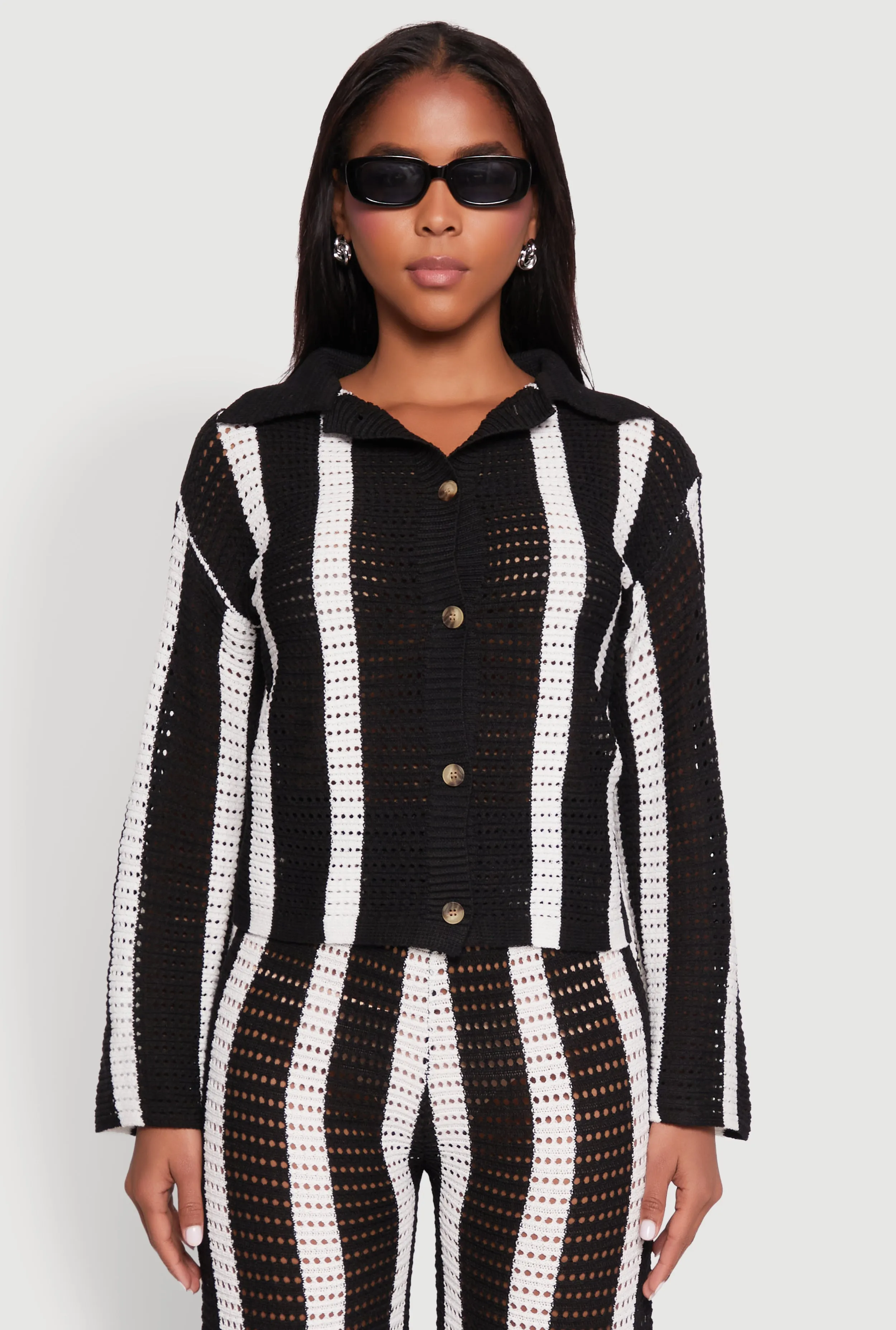 Daisy Striped Pointelle Crochet Shirt sold by Rainbow