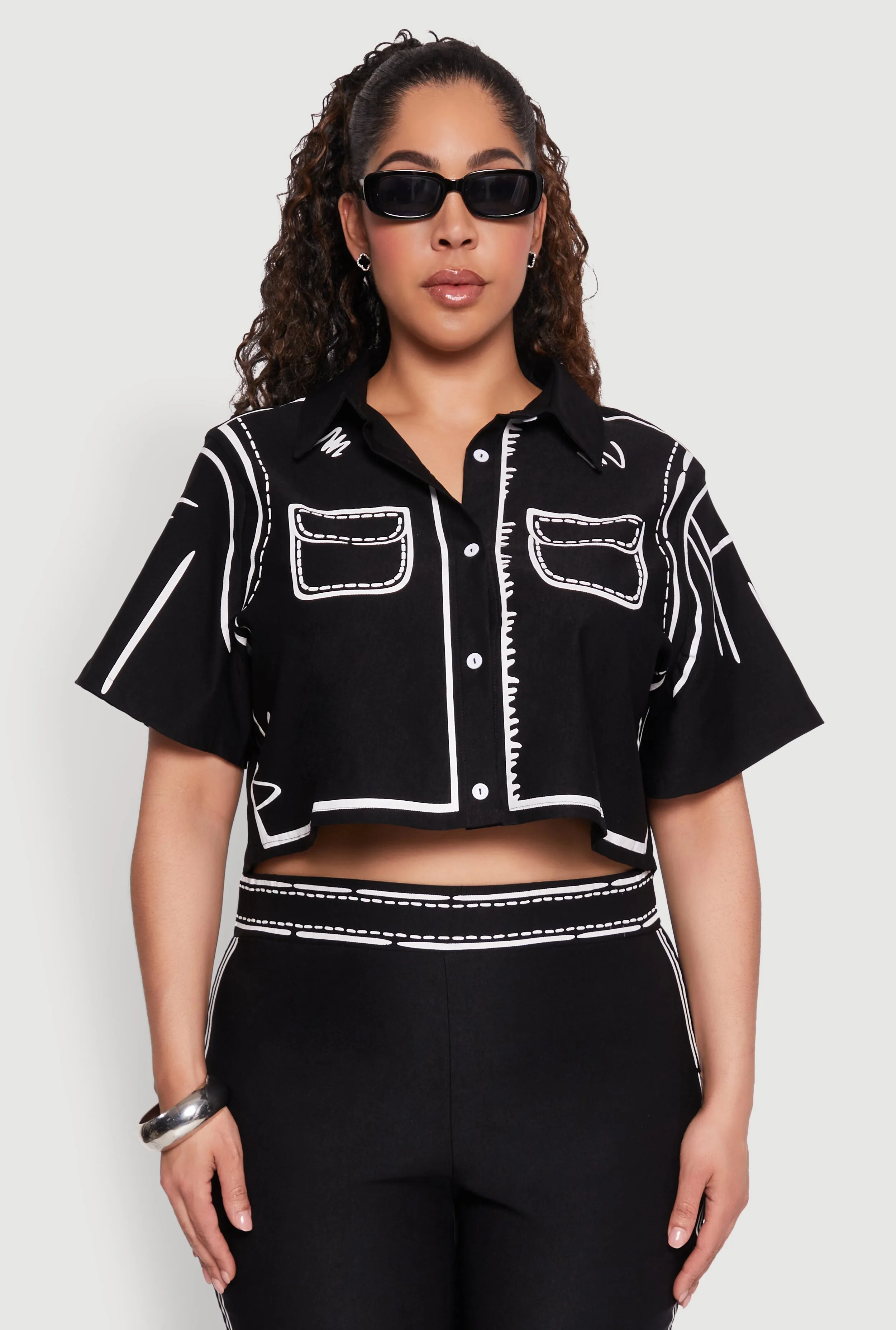 Plus Size 2D Optical Illusion Cropped Shirt sold by Rainbow