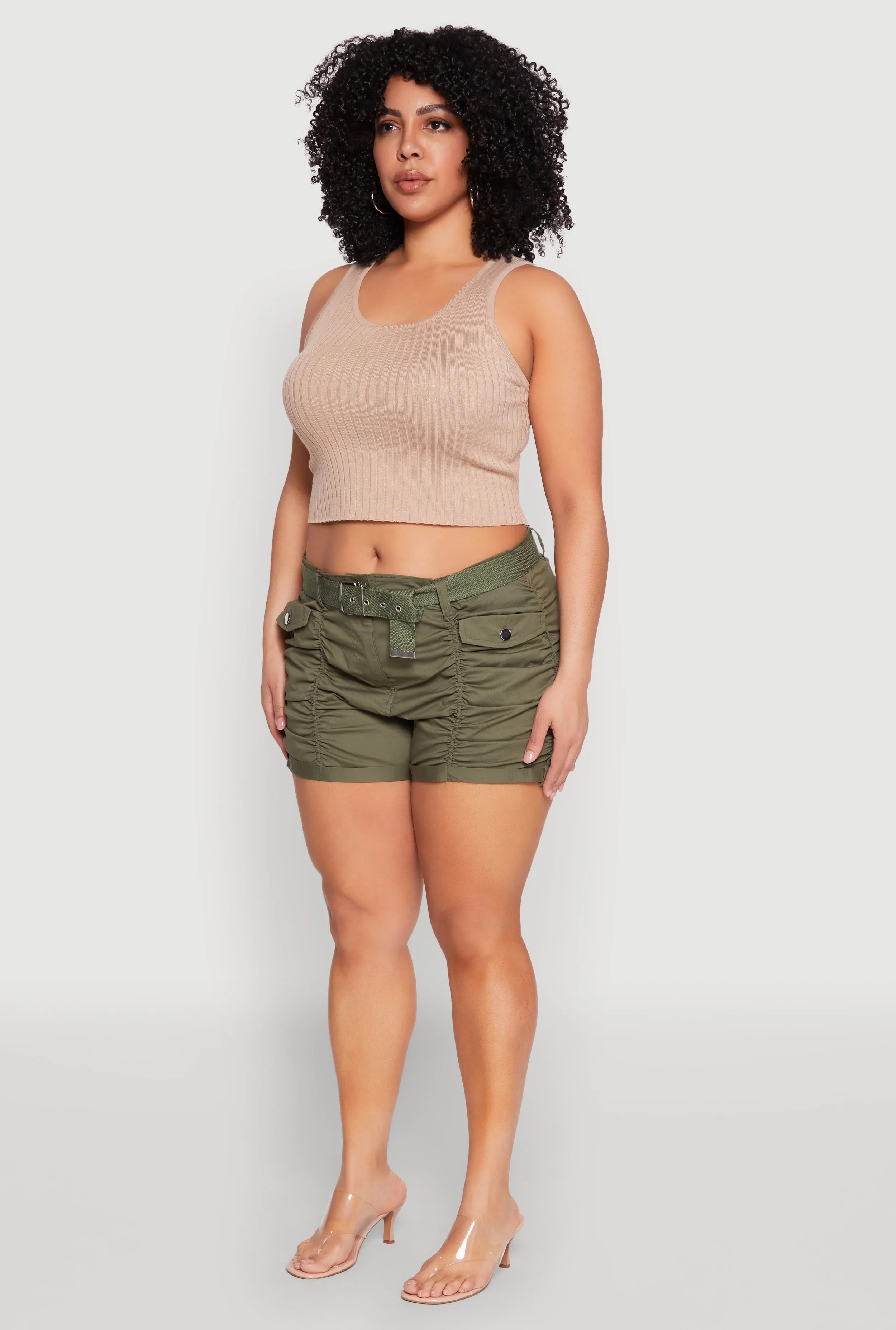 Plus Size Ruched Belted Shorts sold by Rainbow product image thumbnail 3