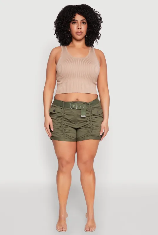 Plus Size Ruched Belted Shorts sold by Rainbow