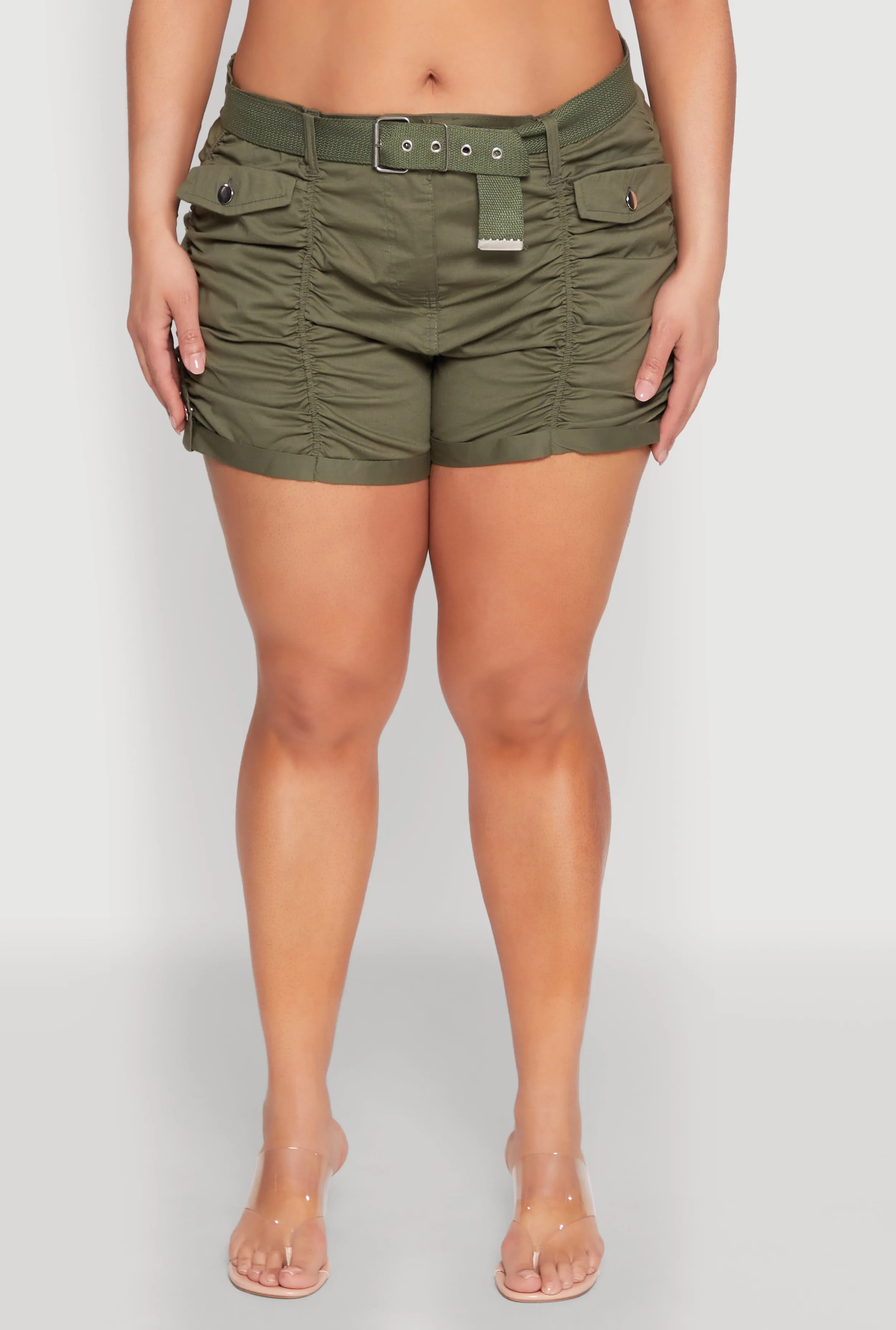 Plus Size Ruched Belted Shorts sold by Rainbow product image thumbnail 5