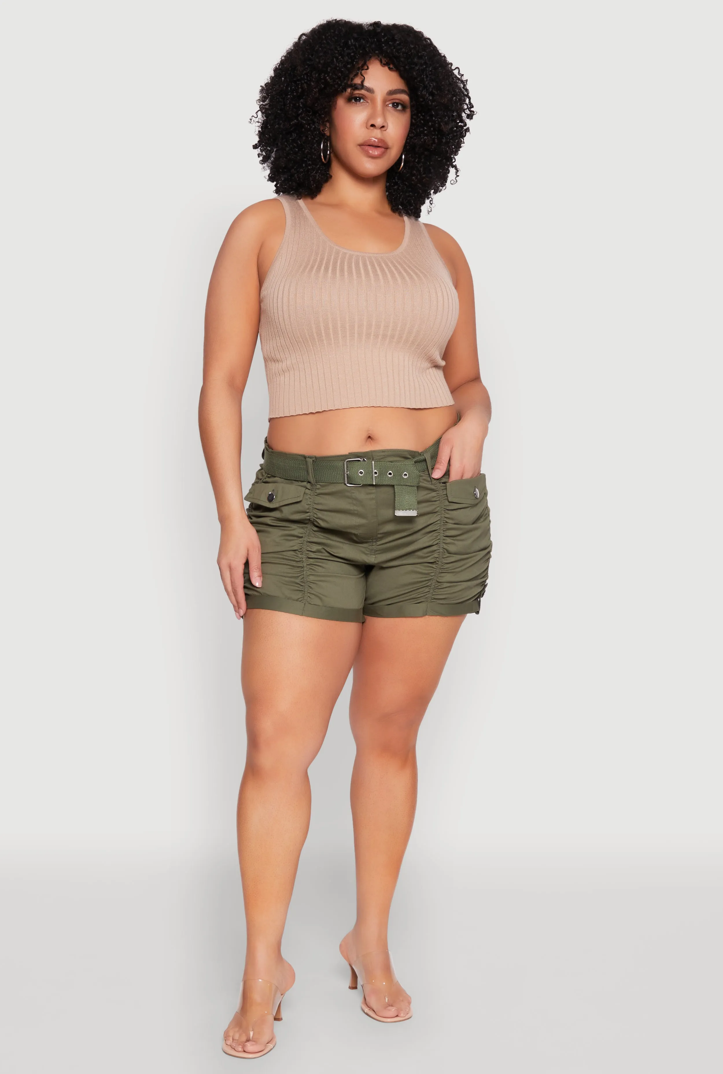 Plus Size Ruched Belted Shorts sold by Rainbow product image thumbnail 2