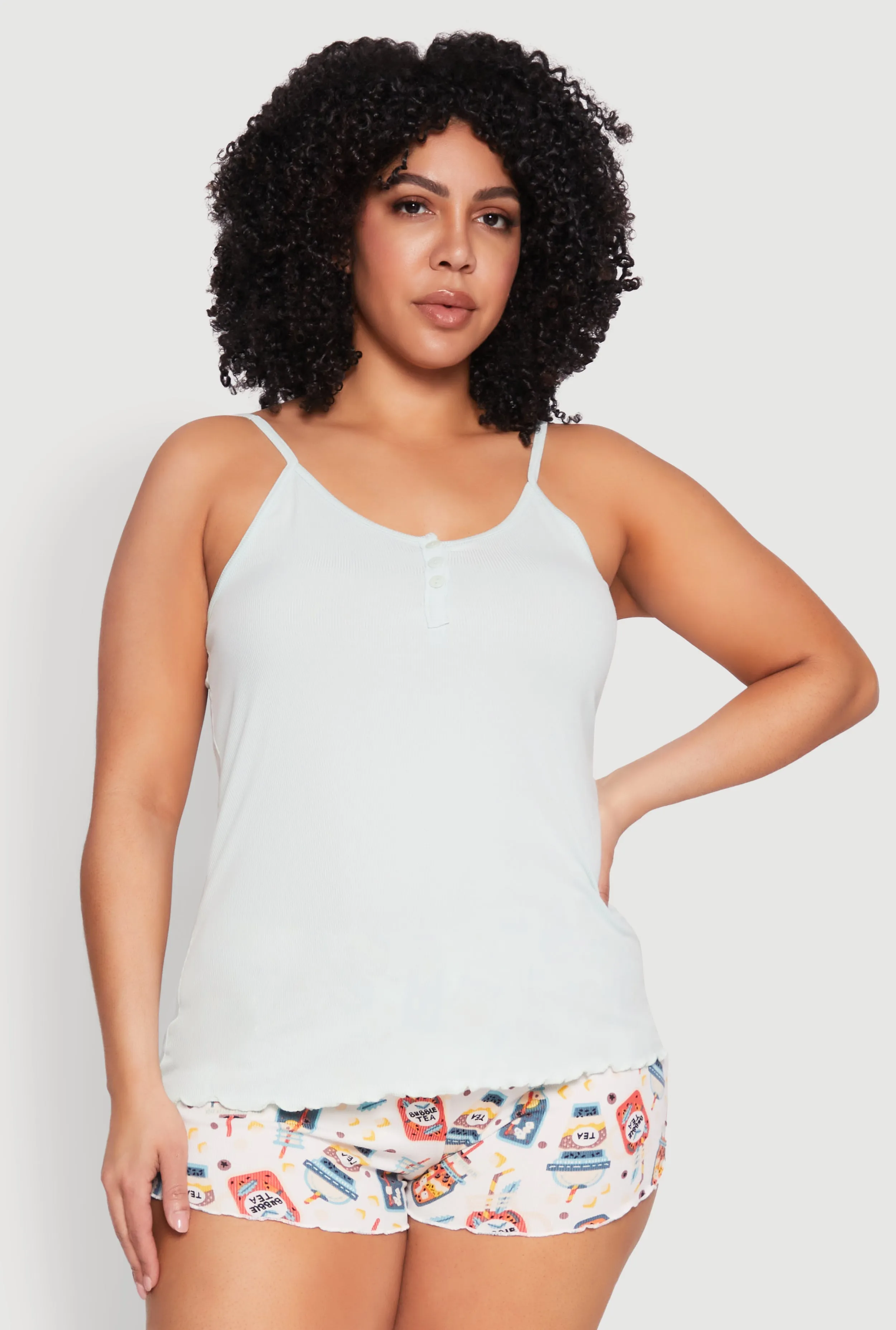 Plus Size Pajama Cami and Shorts 3 Piece Set sold by Rainbow product image thumbnail 3