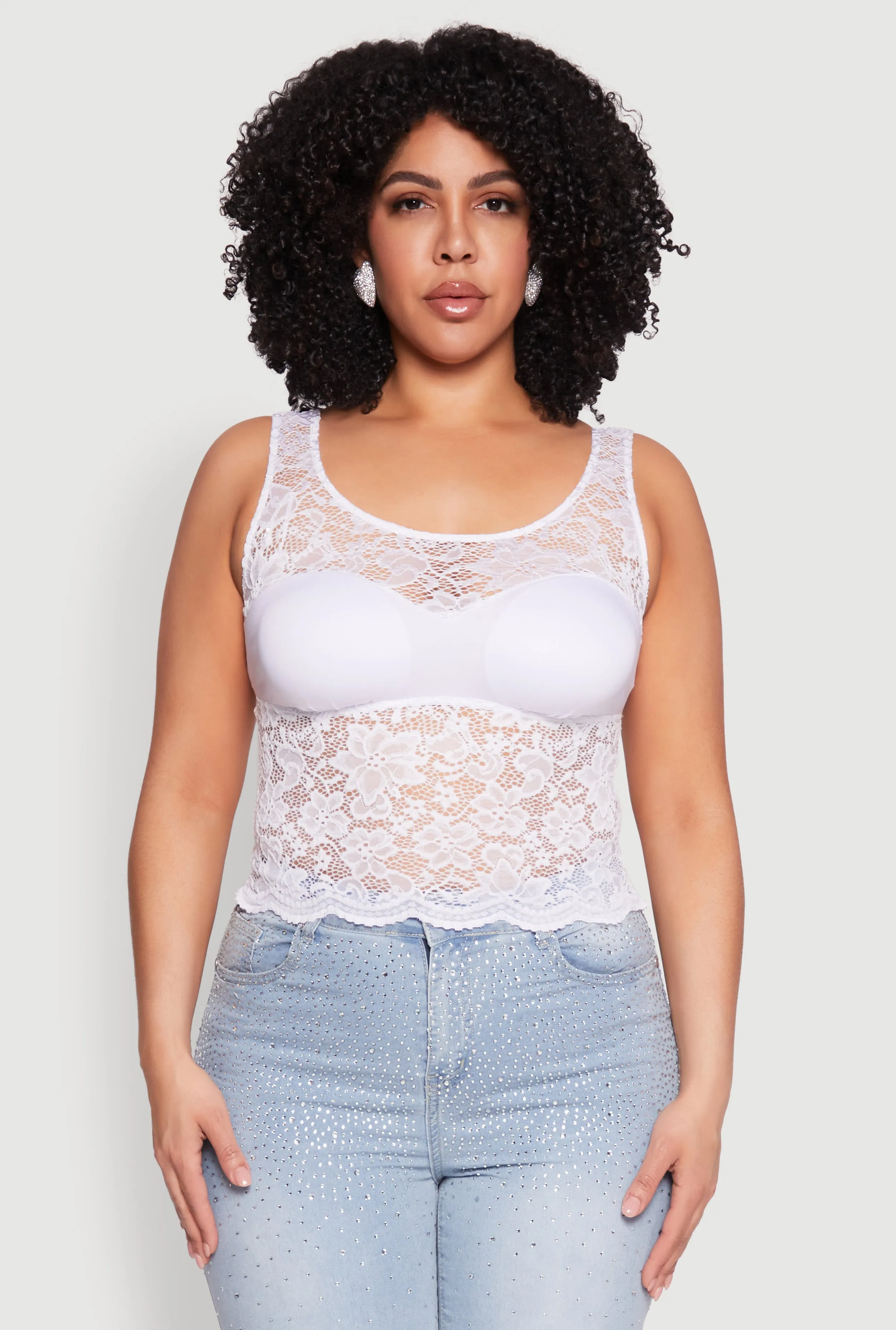 Plus Size Floral Lace Scoop Neck Tank Top sold by Rainbow product image thumbnail 2