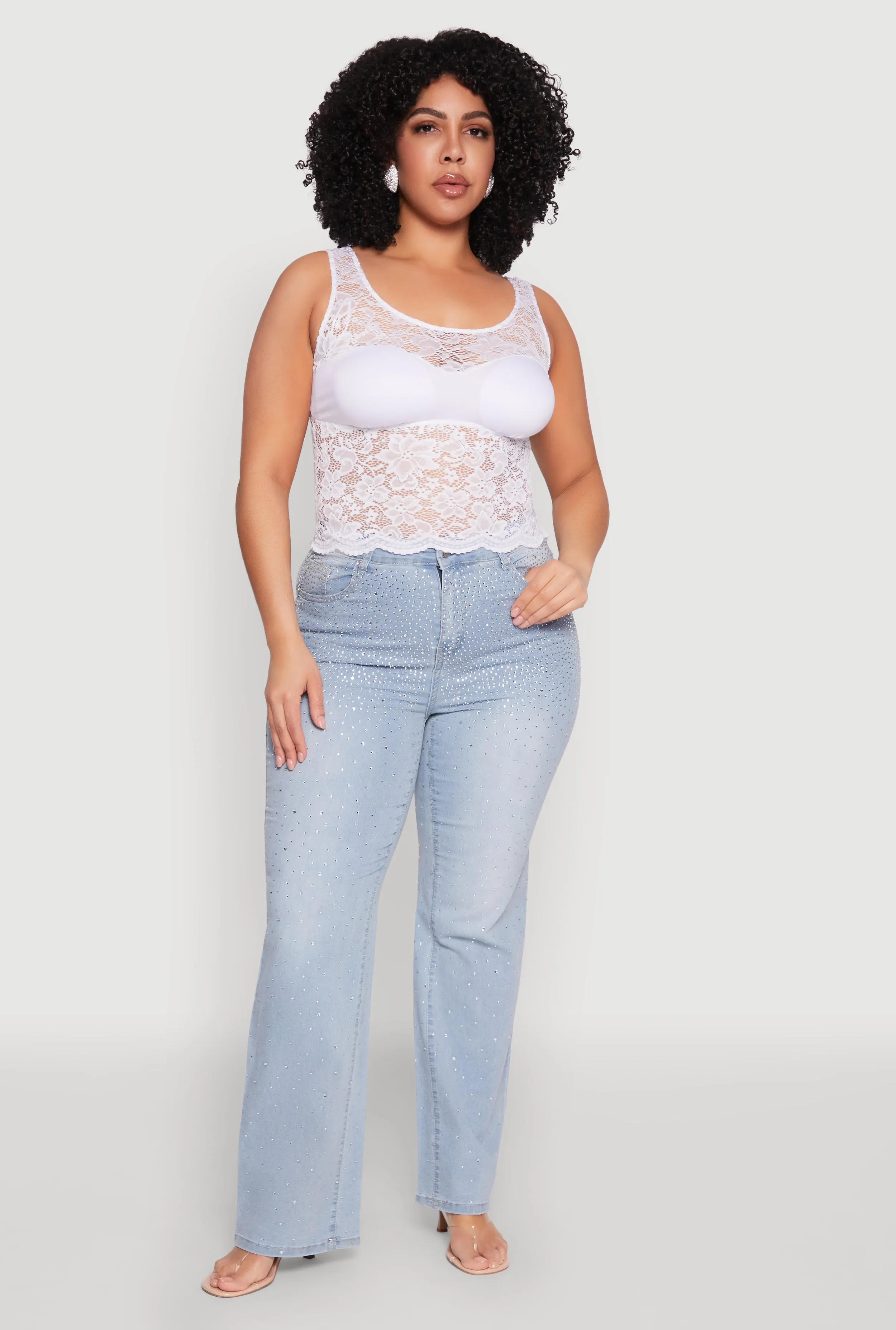 Plus Size Floral Lace Scoop Neck Tank Top sold by Rainbow