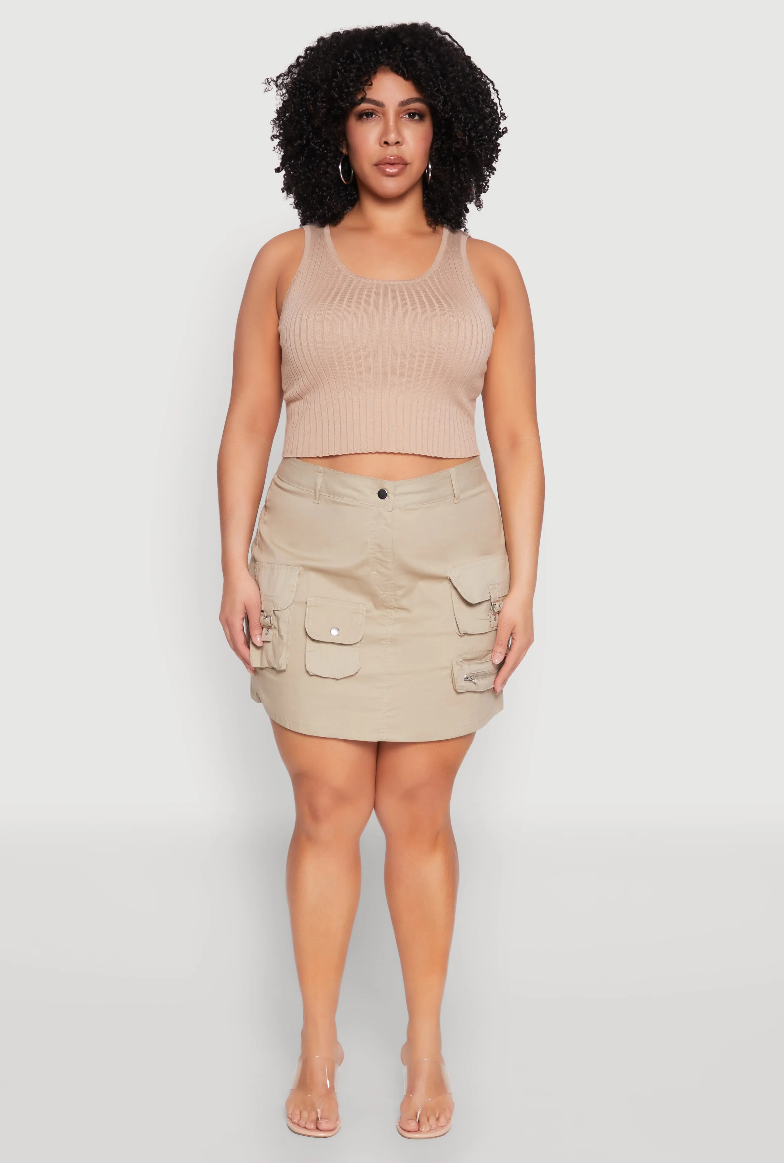 Plus Size Multi Cargo Pocket Mini Skirt sold by Rainbow