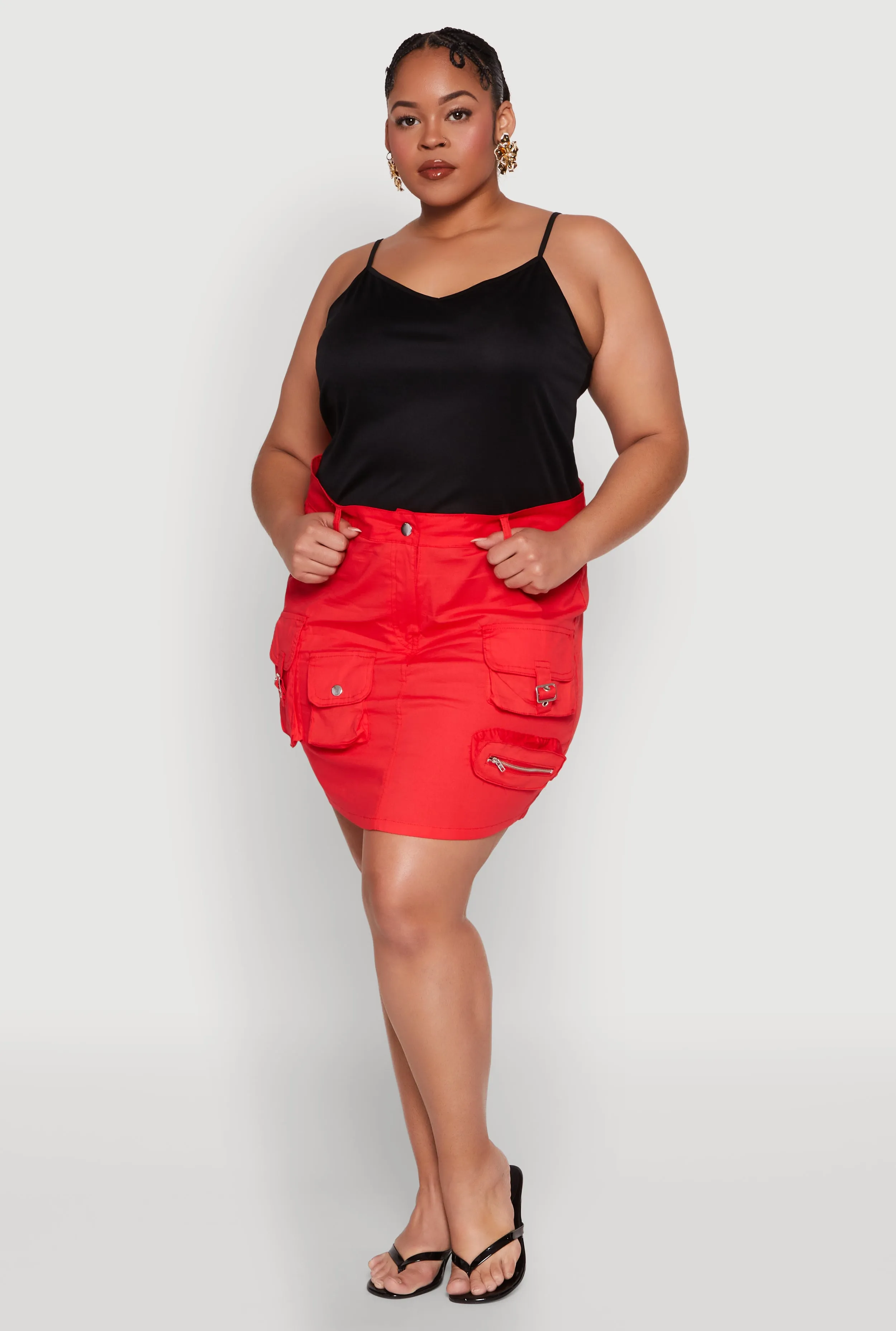 Plus Size Multi Cargo Pocket Mini Skirt sold by Rainbow