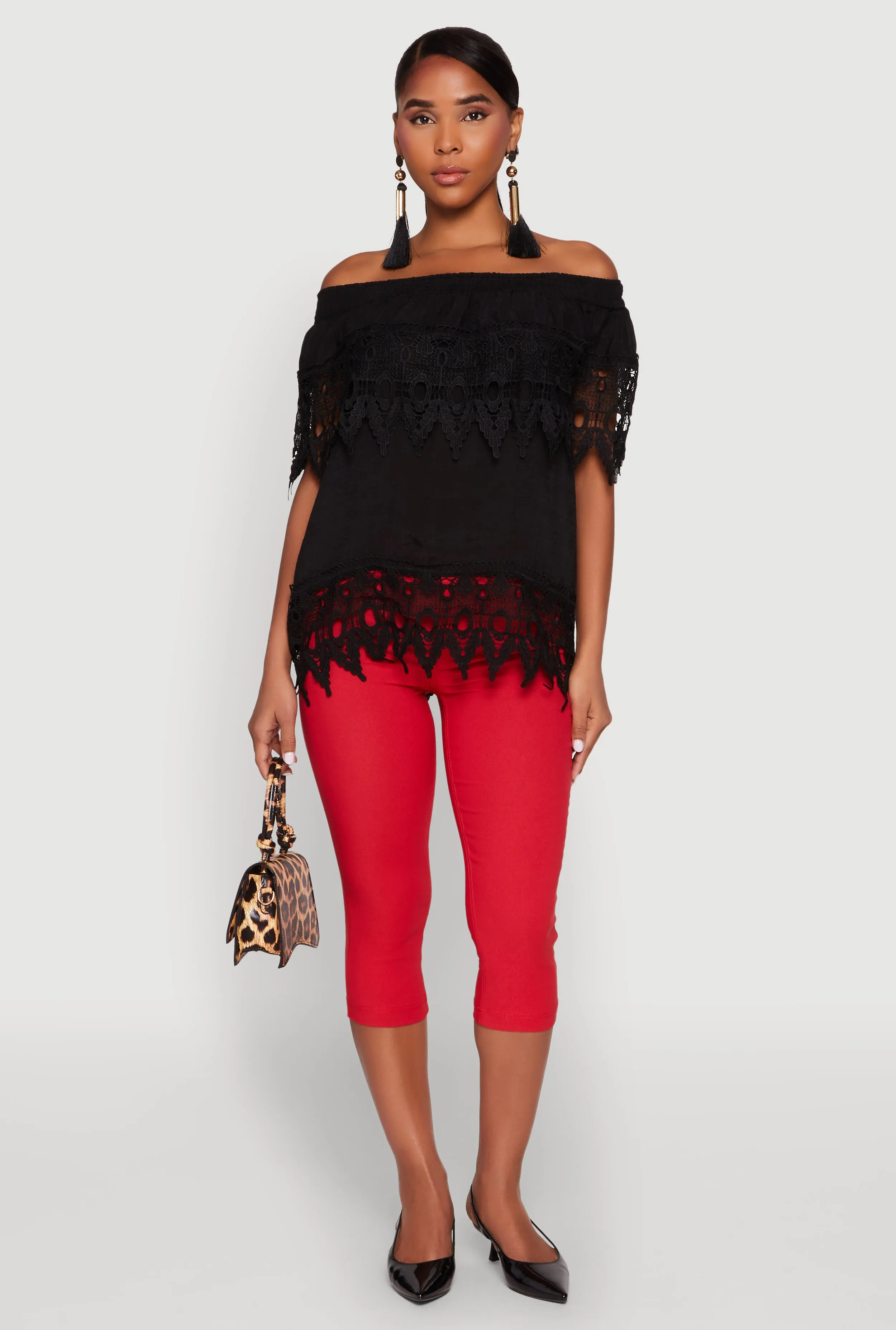 Lace Trim Off the Shoulder Blouse sold by Rainbow