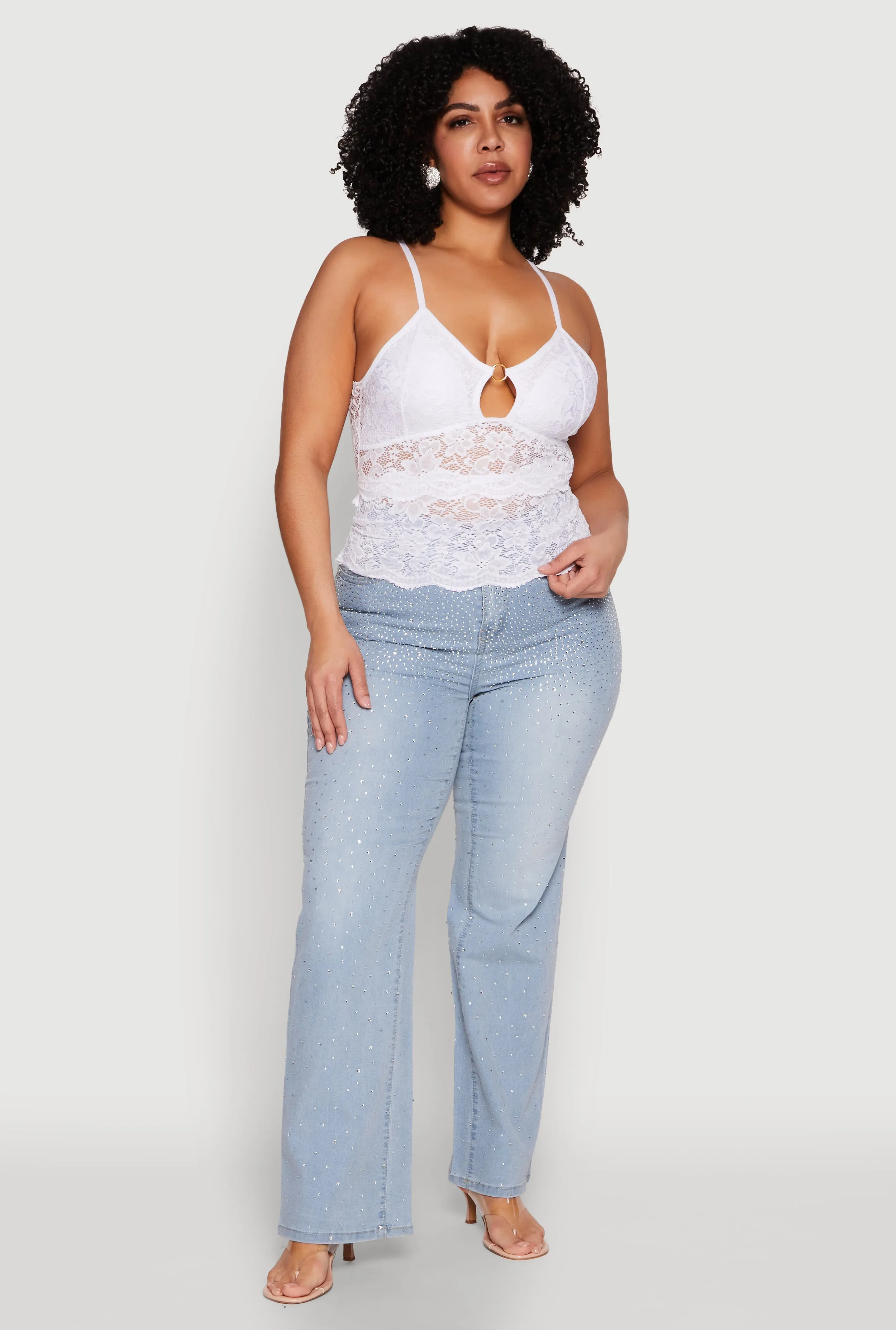 Plus Size Floral Lace Keyhole Cami sold by Rainbow