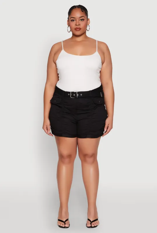 Plus Size Ruched Belted Shorts sold by Rainbow