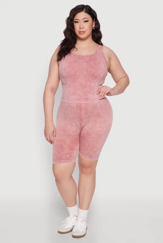 Plus Size Mineral Wash Seamless Biker Shorts sold by Rainbow