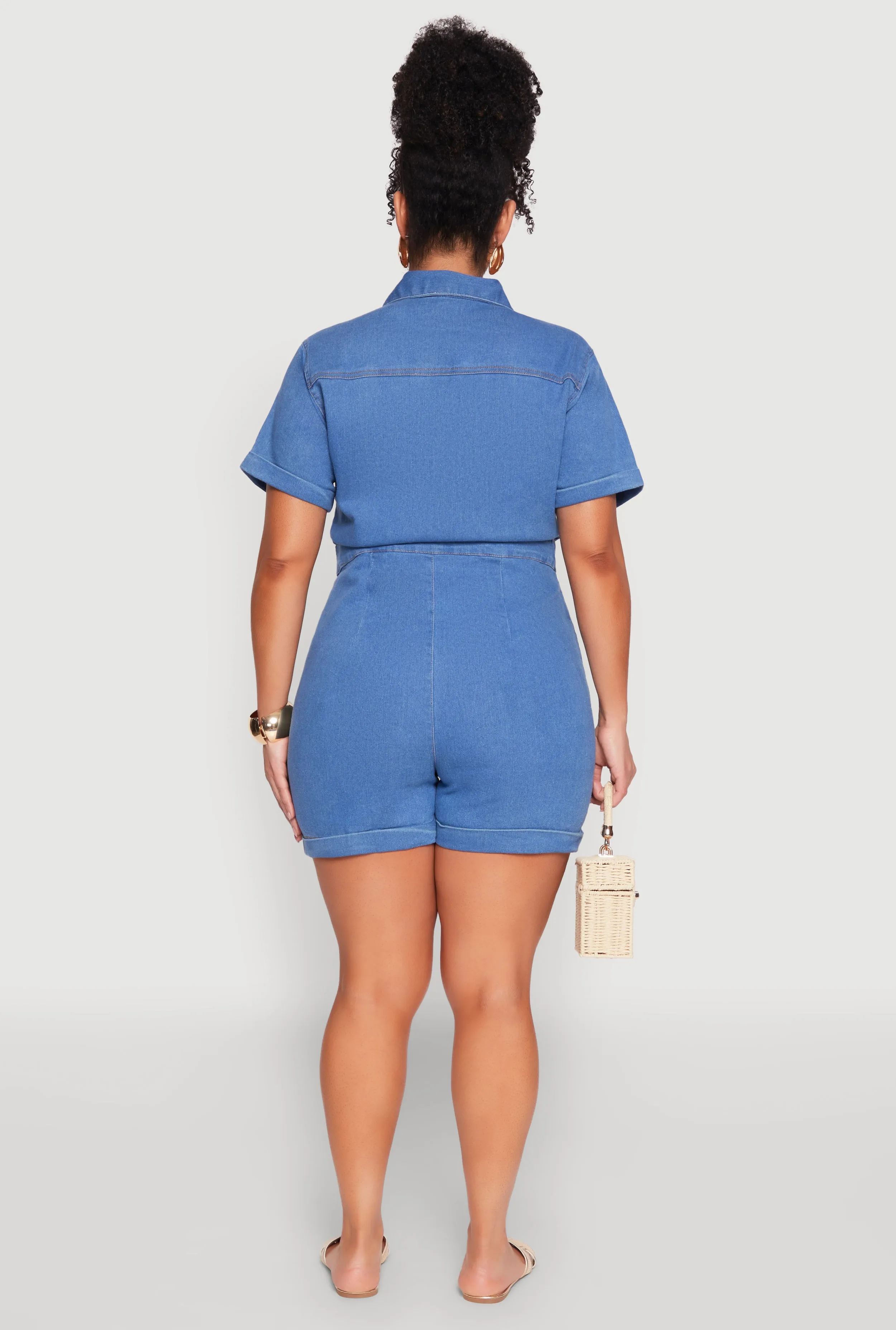 Plus Size Denim Zip Front Romper sold by Rainbow product image thumbnail 5