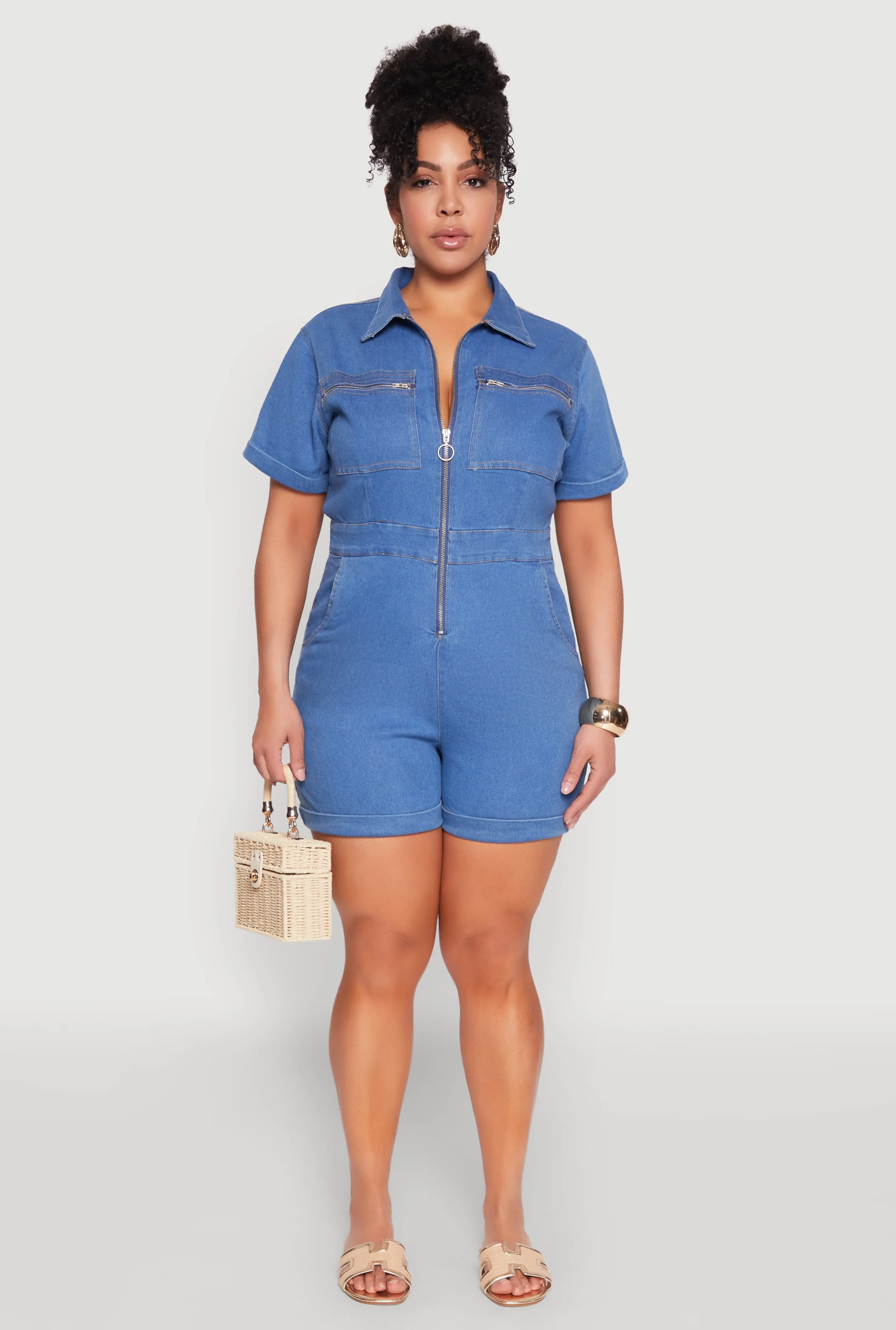 Plus Size Denim Zip Front Romper sold by Rainbow product image thumbnail 2