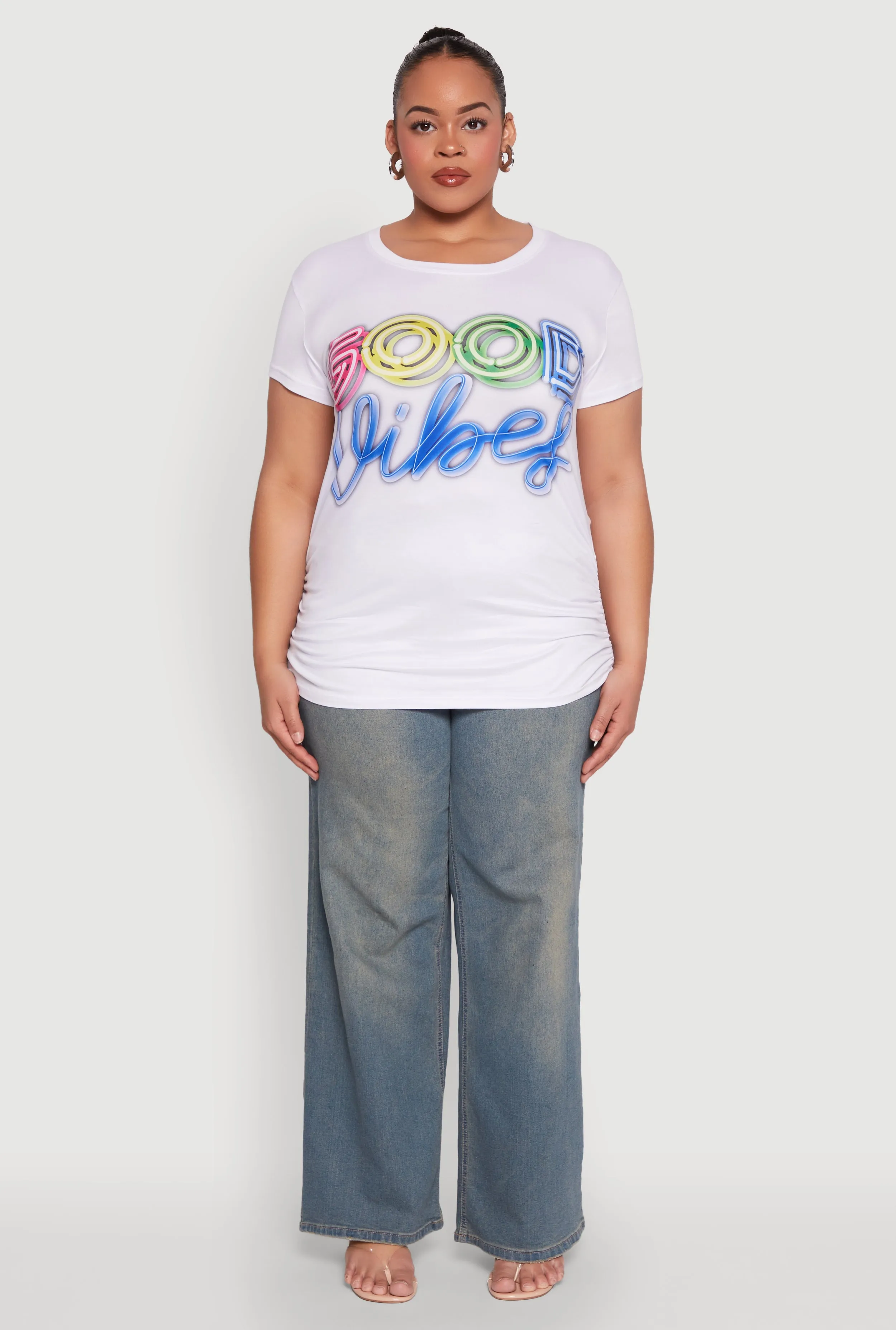 Plus Size Good Vibes Ruched Graphic Tee sold by Rainbow product image thumbnail 3