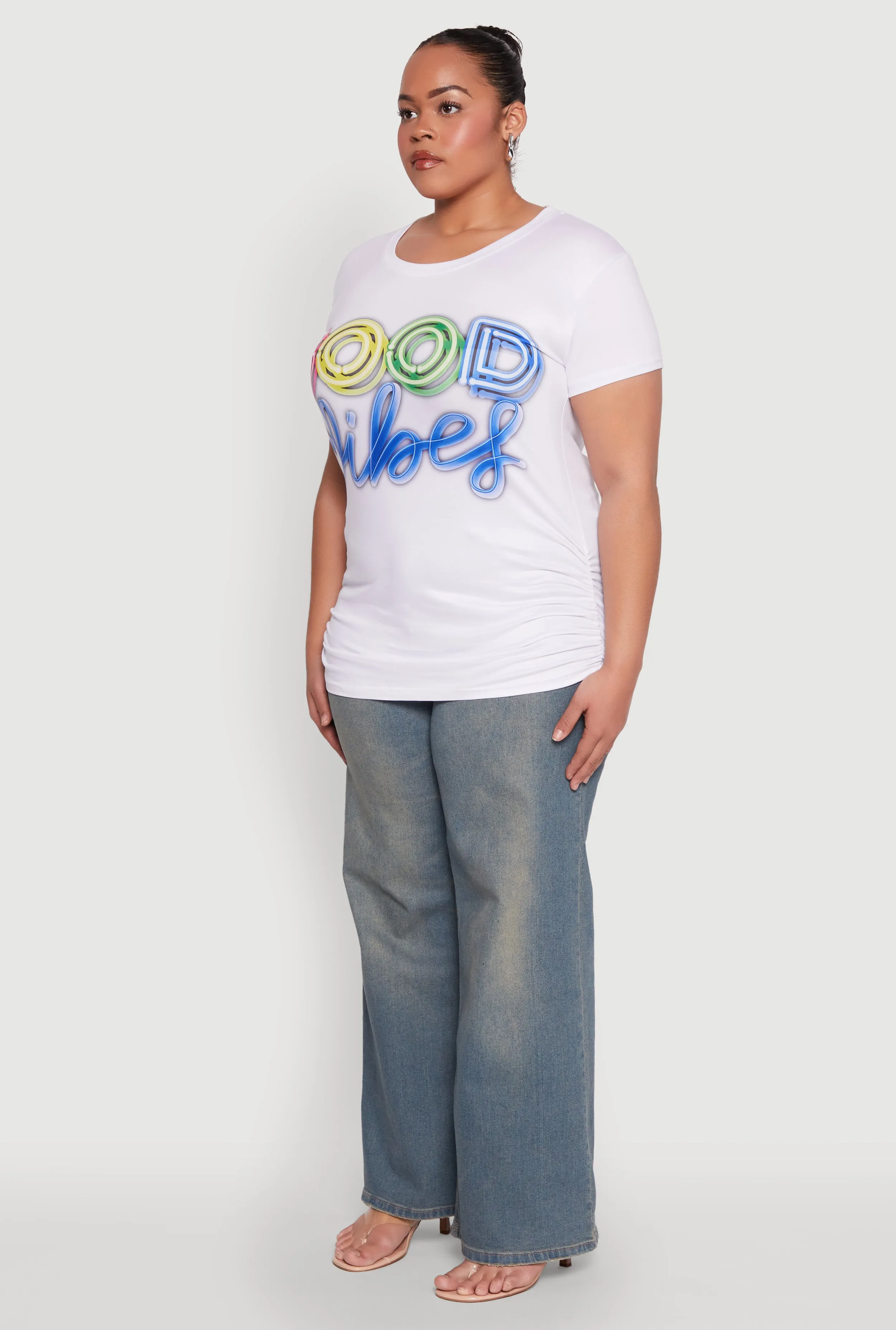 Plus Size Good Vibes Ruched Graphic Tee sold by Rainbow product image thumbnail 5