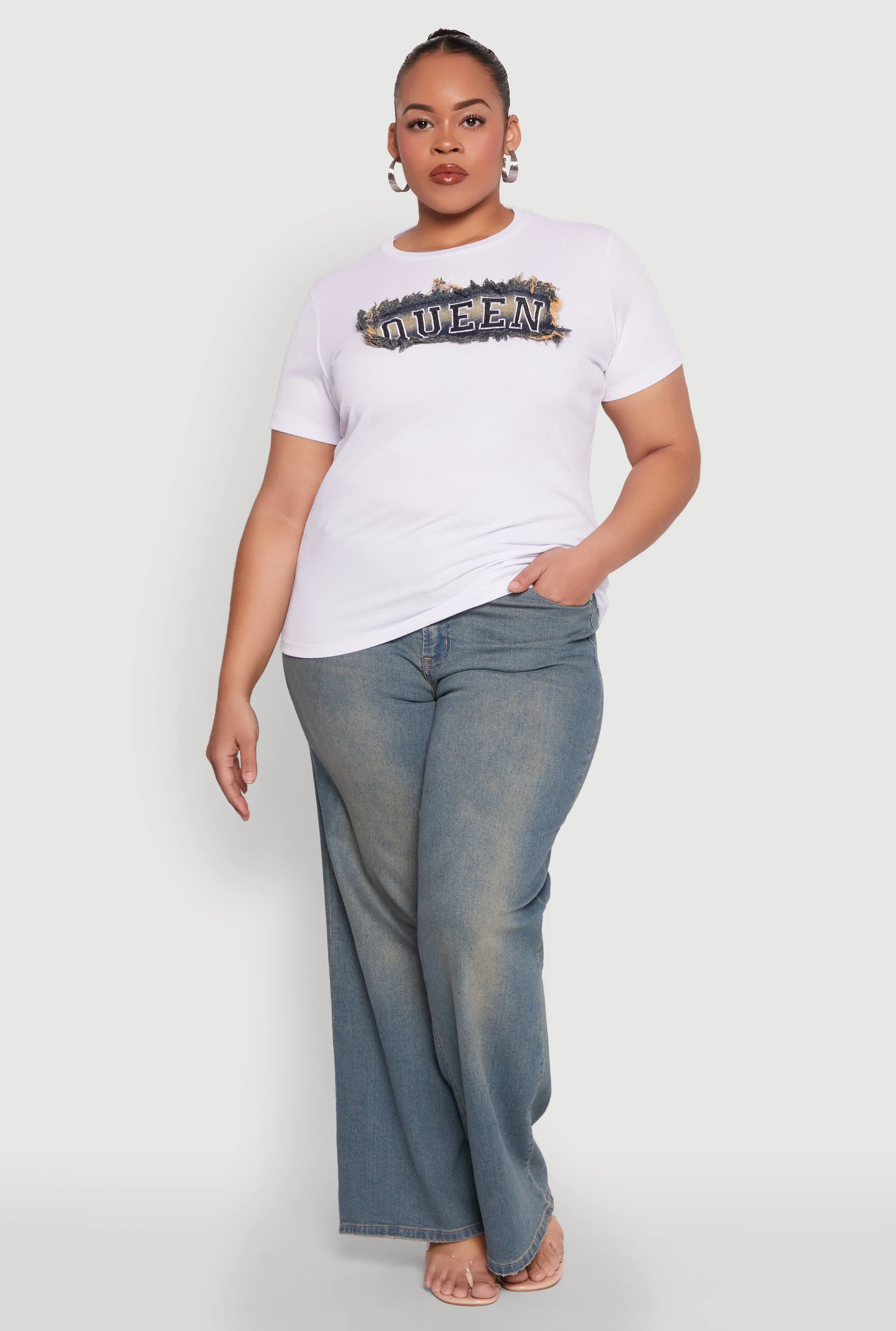Plus Size Queen Denim Patch Tee sold by Rainbow
