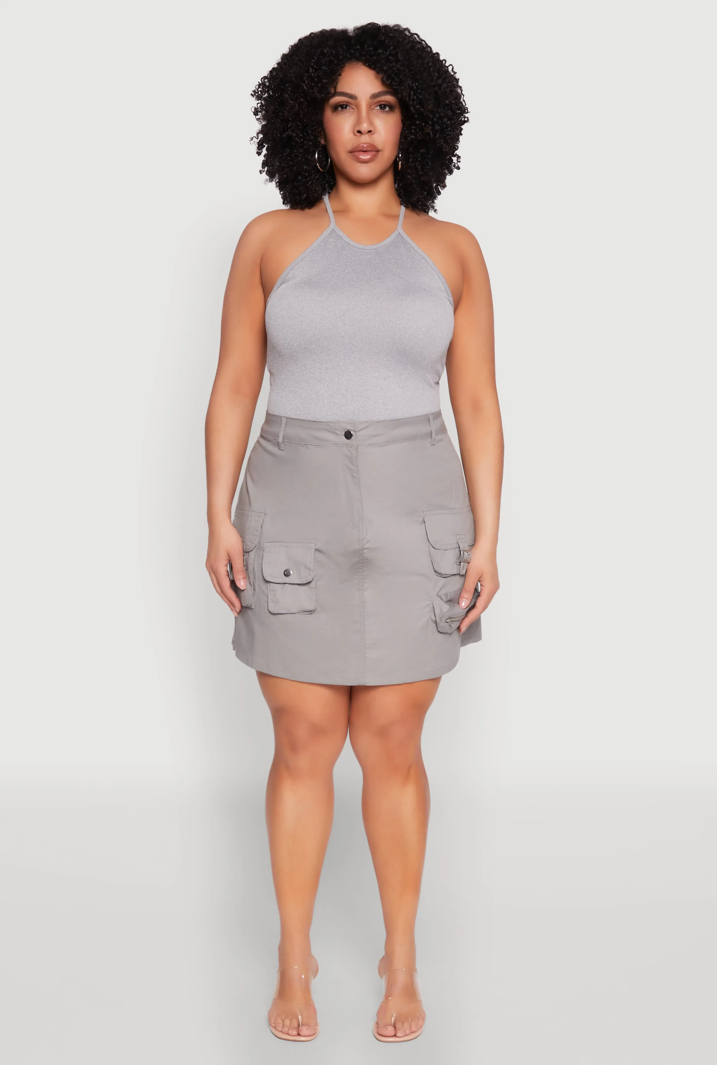Plus Size Multi Cargo Pocket Mini Skirt sold by Rainbow