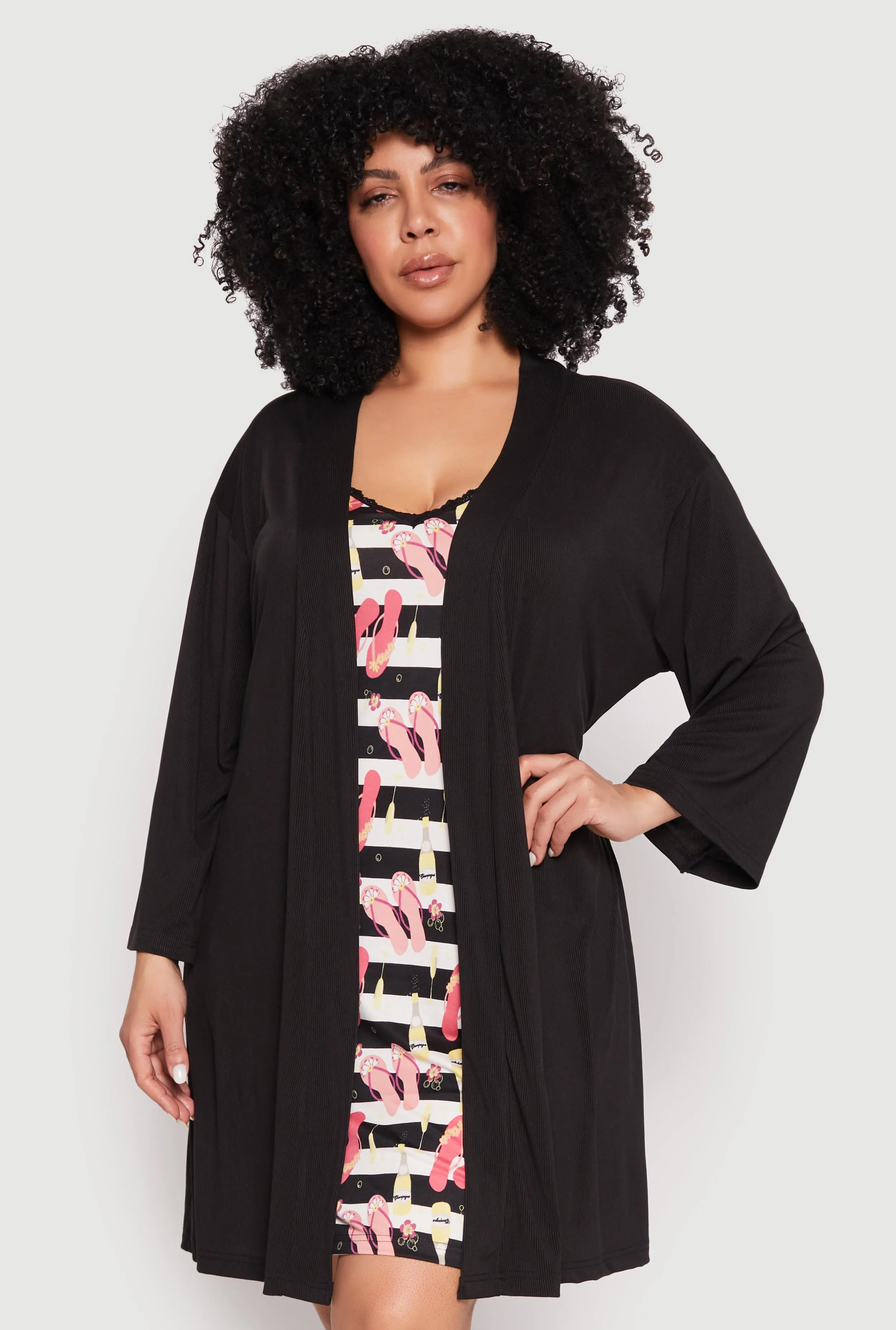 Plus Size Graphic Print Lace Trim Nightgown and Robe sold by Rainbow product image thumbnail 2