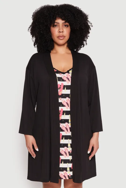 Plus Size Graphic Print Lace Trim Nightgown and Robe sold by Rainbow