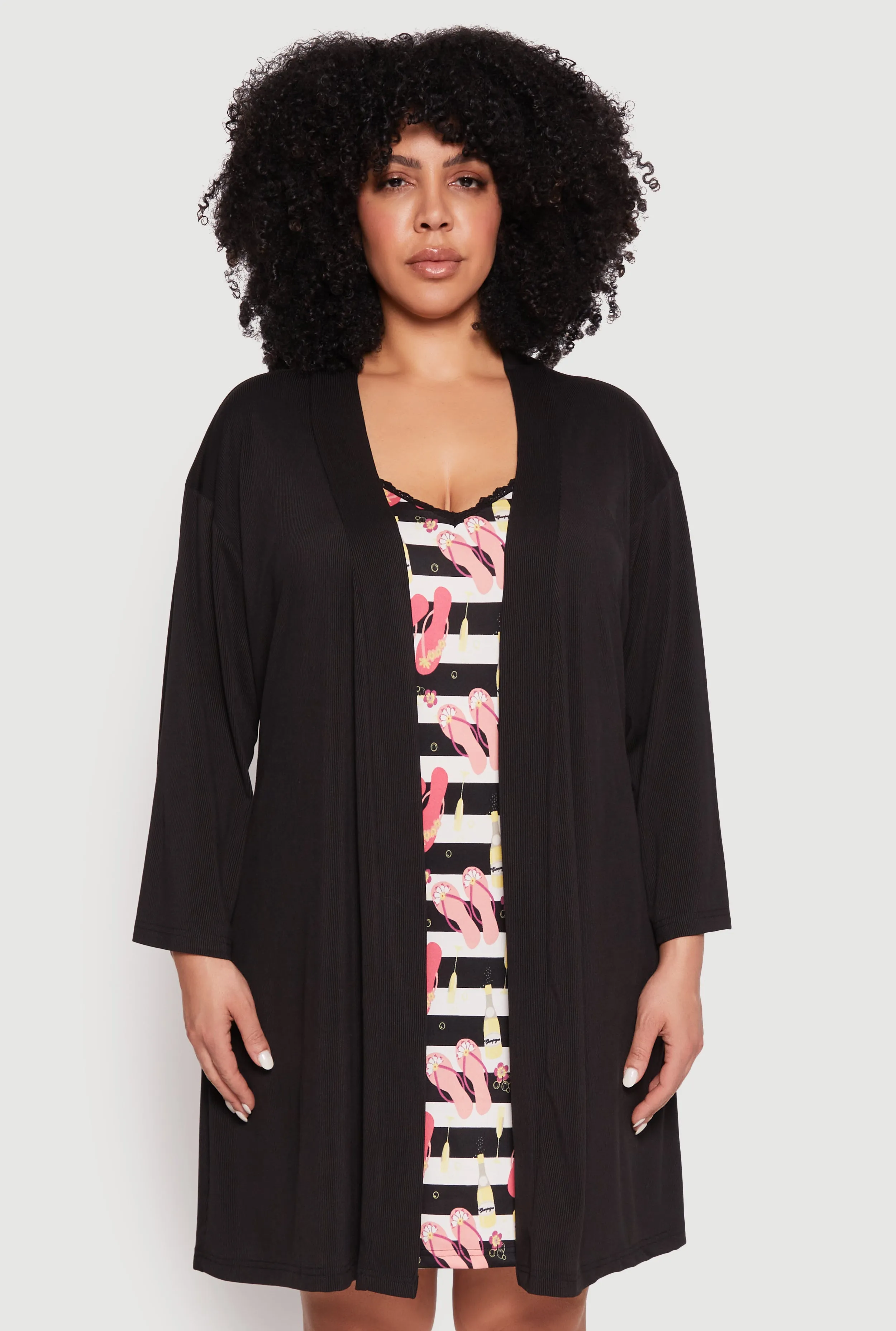 Plus Size Graphic Print Lace Trim Nightgown and Robe sold by Rainbow