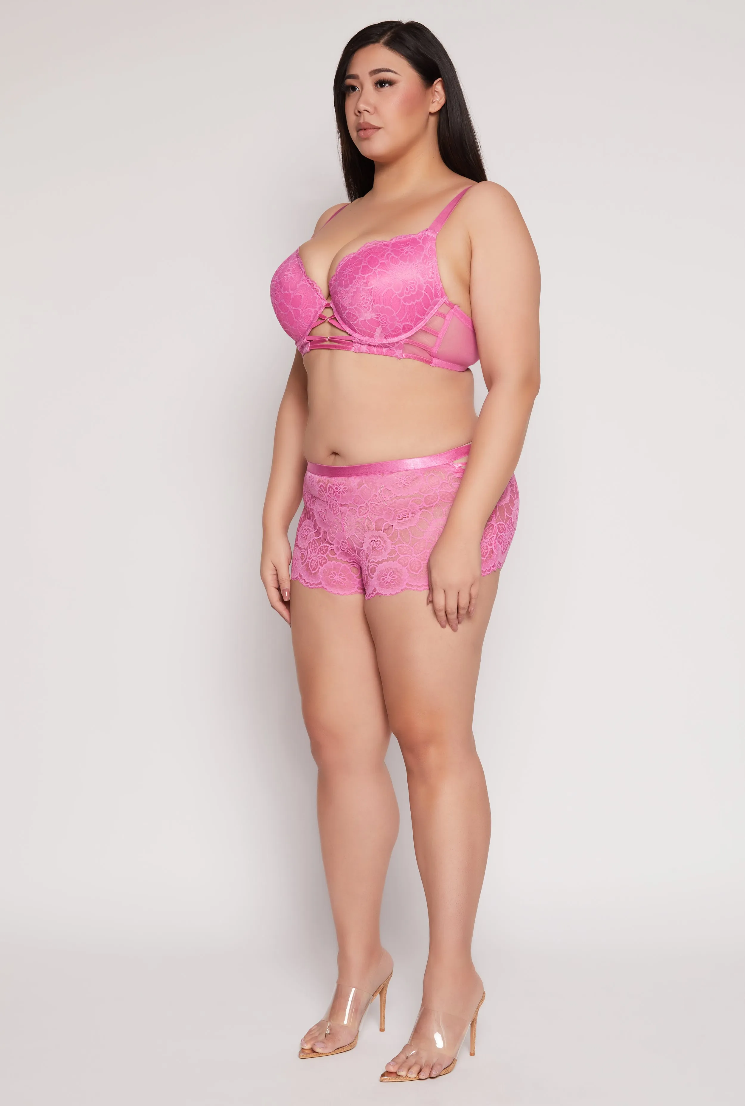 Plus Size Floral Lace Caged Front Plunge Bra sold by Rainbow product image thumbnail 2