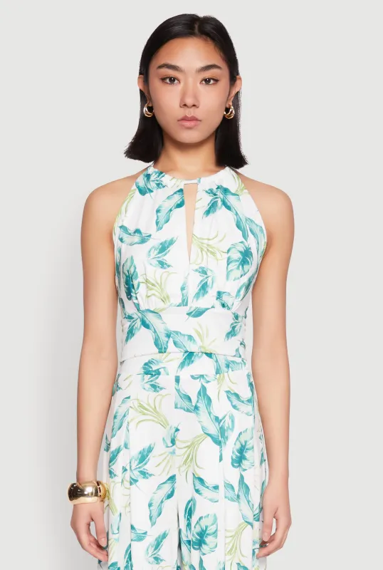 Leaf Print Halter Crop Top sold by Rainbow