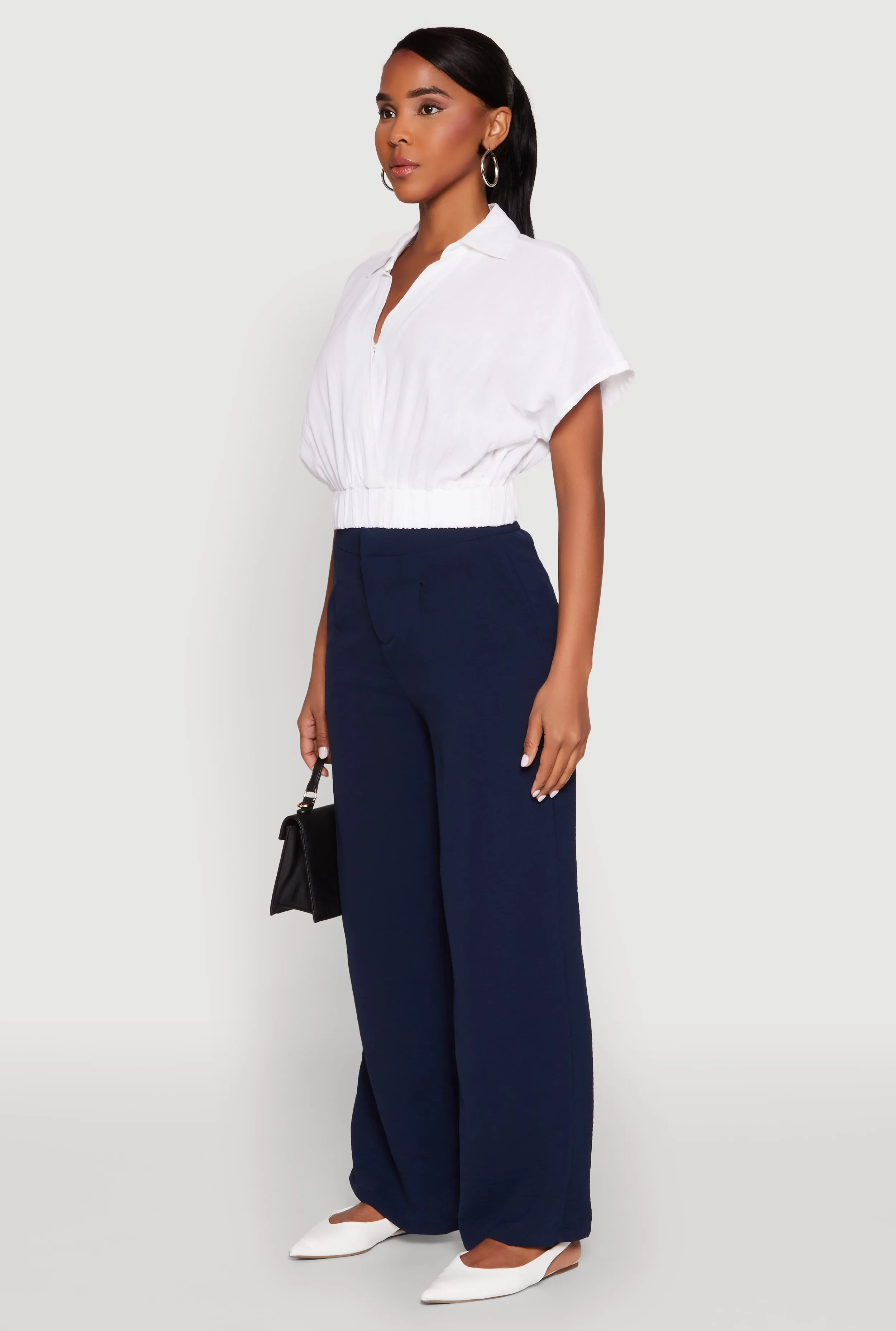 Faux Wrap Cropped Elastic Hem Blouse sold by Rainbow product image thumbnail 5