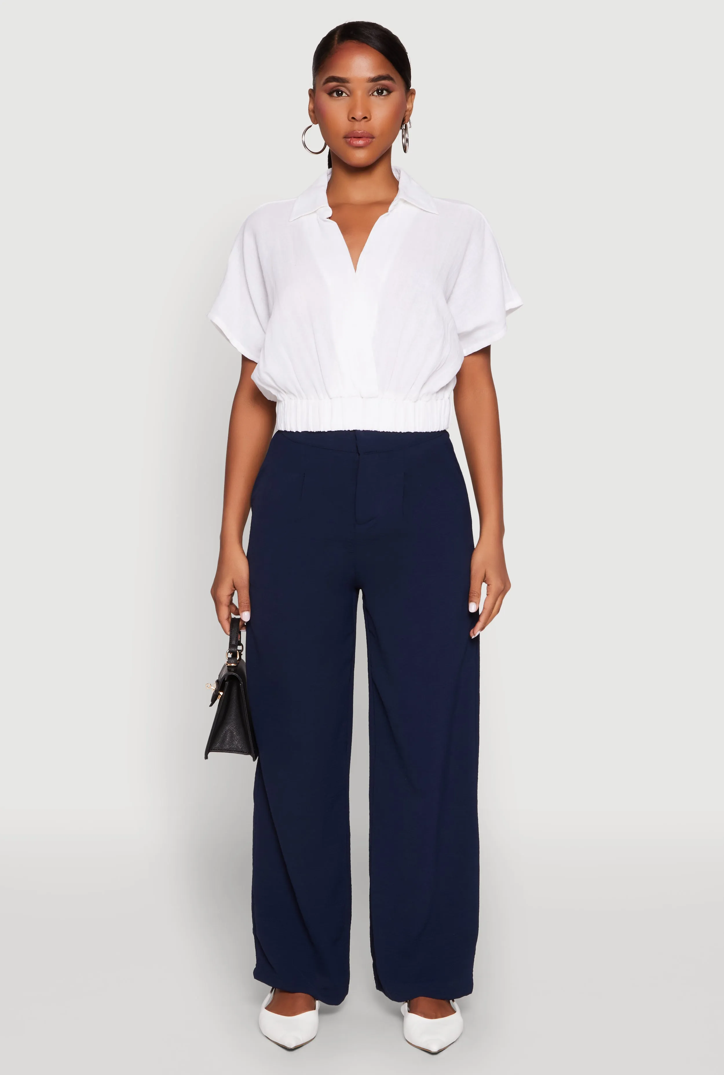 Faux Wrap Cropped Elastic Hem Blouse sold by Rainbow product image thumbnail 3