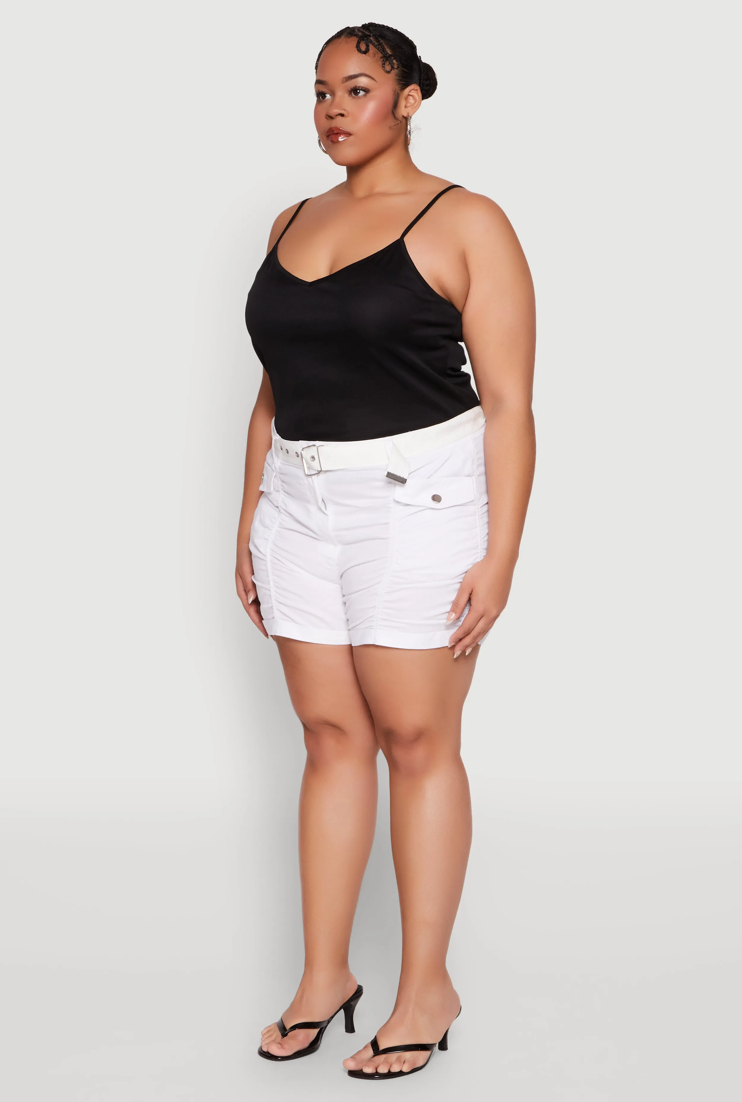 Plus Size Ruched Belted Shorts sold by Rainbow product image thumbnail 3