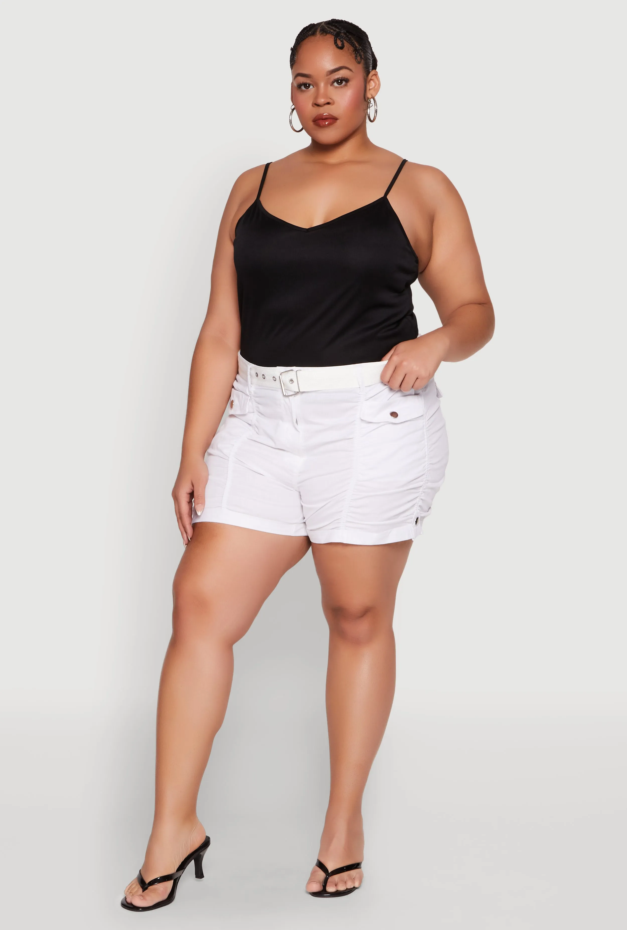 Plus Size Ruched Belted Shorts sold by Rainbow