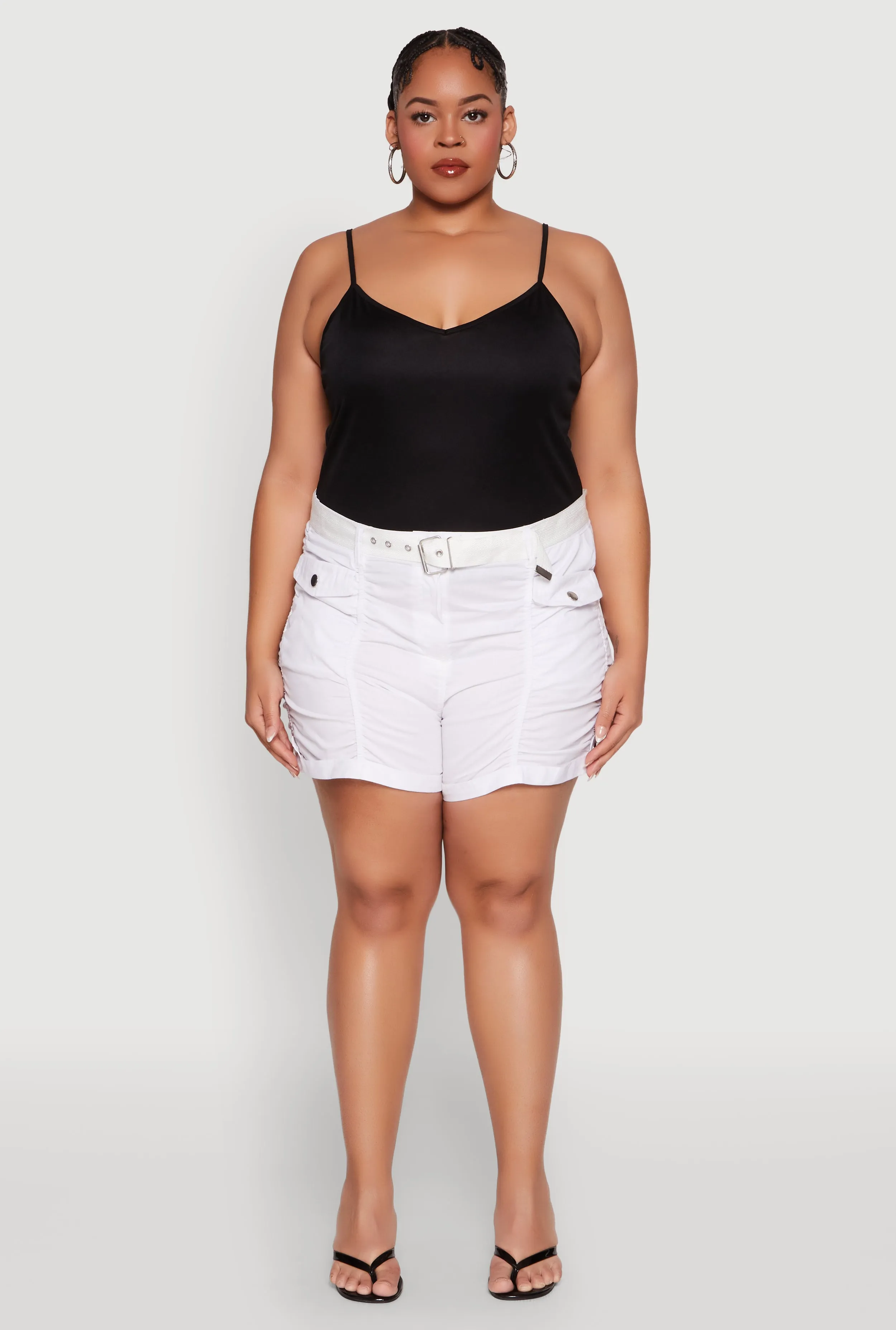 Plus Size Ruched Belted Shorts sold by Rainbow product image thumbnail 2