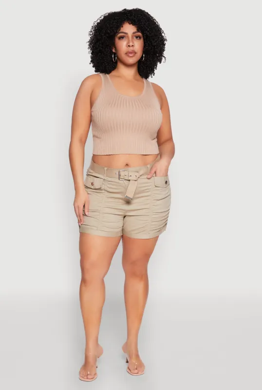 Plus Size Ruched Belted Shorts sold by Rainbow