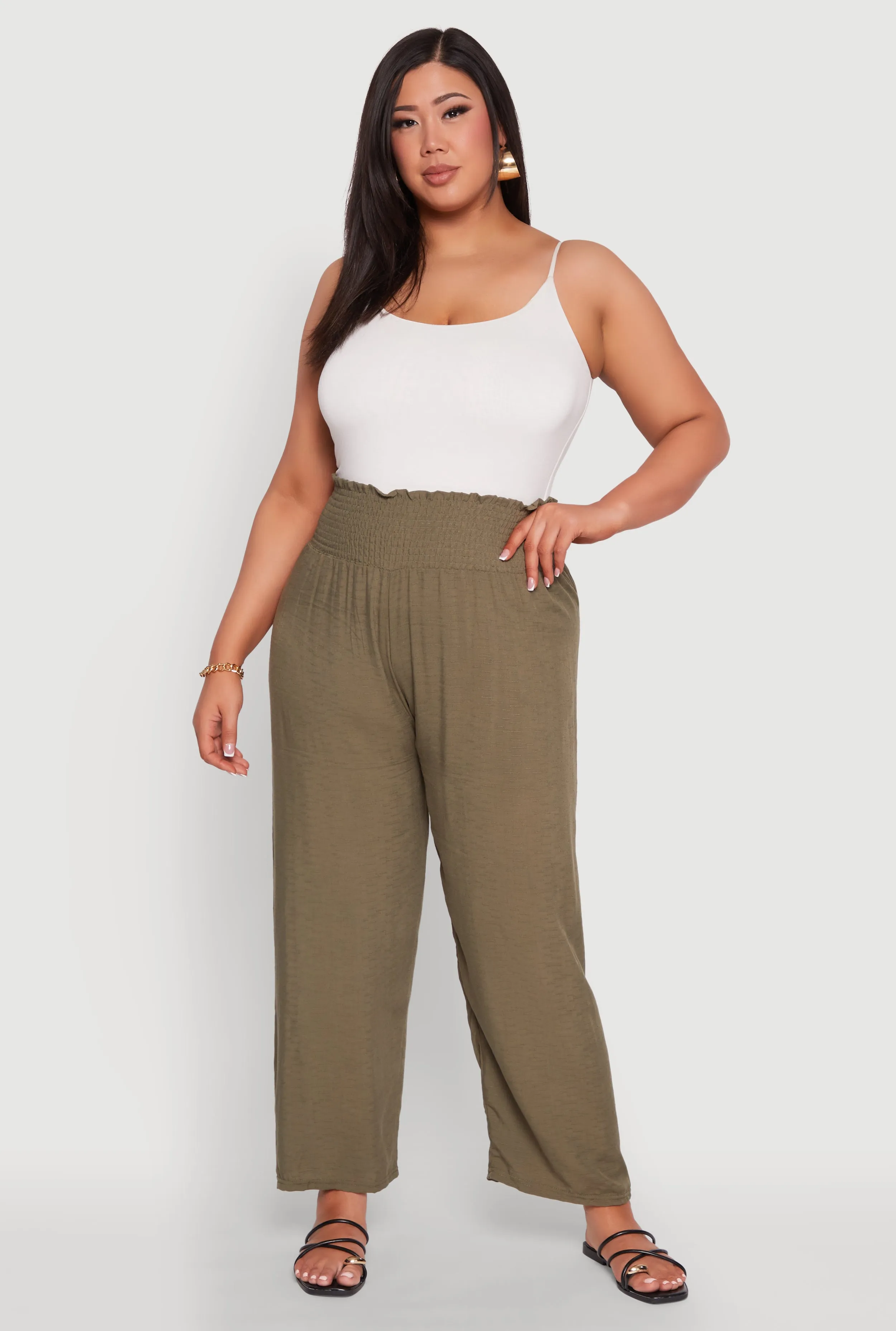 Plus Size Smocked High Waisted Pants sold by Rainbow