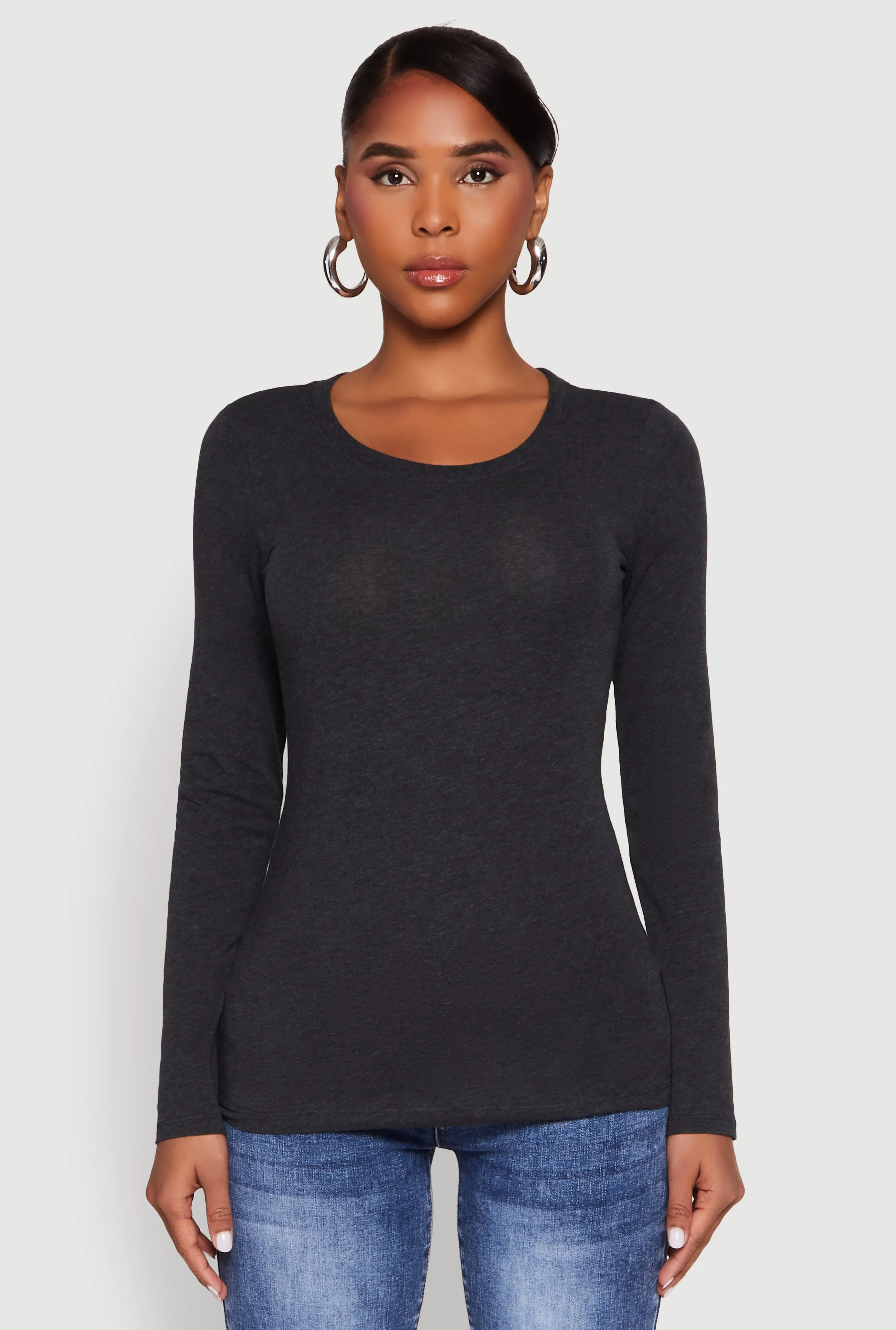 Basic Long Sleeve Crew Neck T Shirt sold by Rainbow product image thumbnail 2