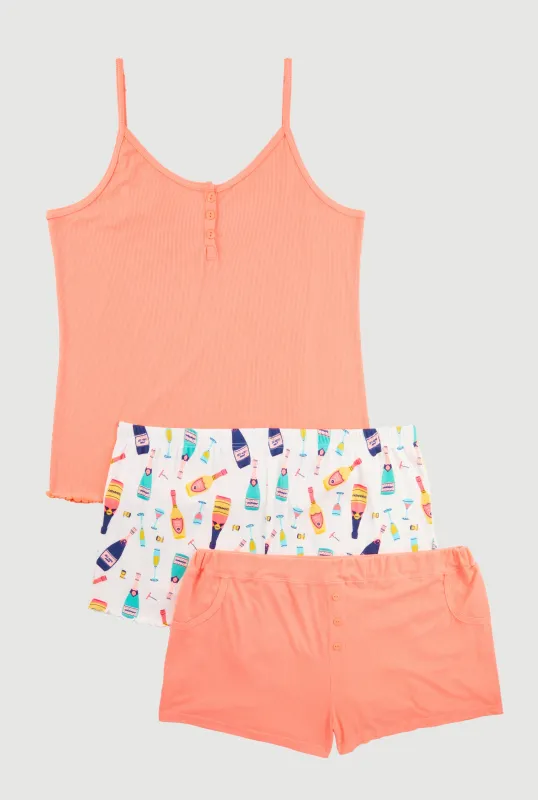 Plus Size Henley Pajama Cami and Champagne Shorts 3 Pack sold by Rainbow