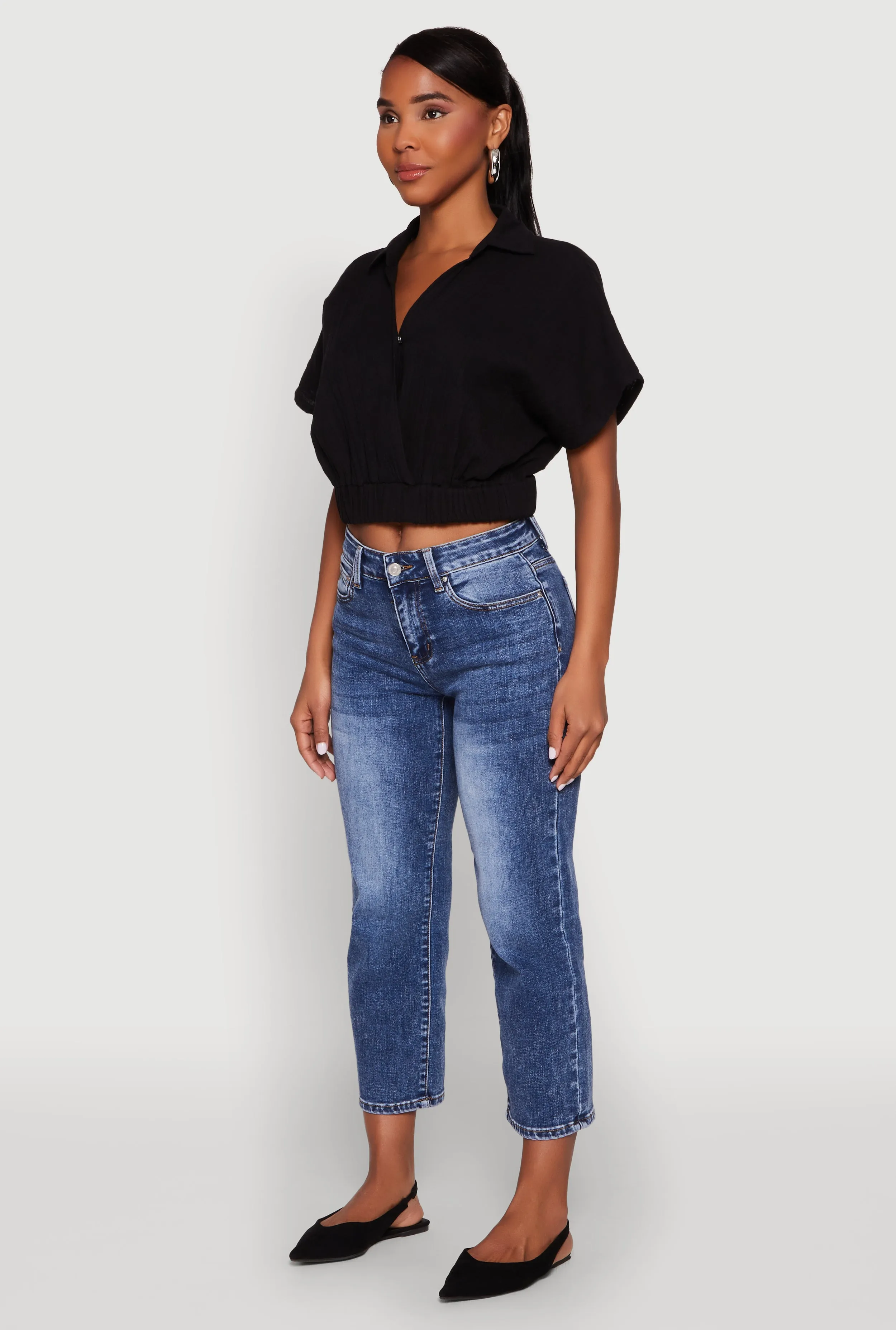 Faux Wrap Cropped Elastic Hem Blouse sold by Rainbow product image thumbnail 5