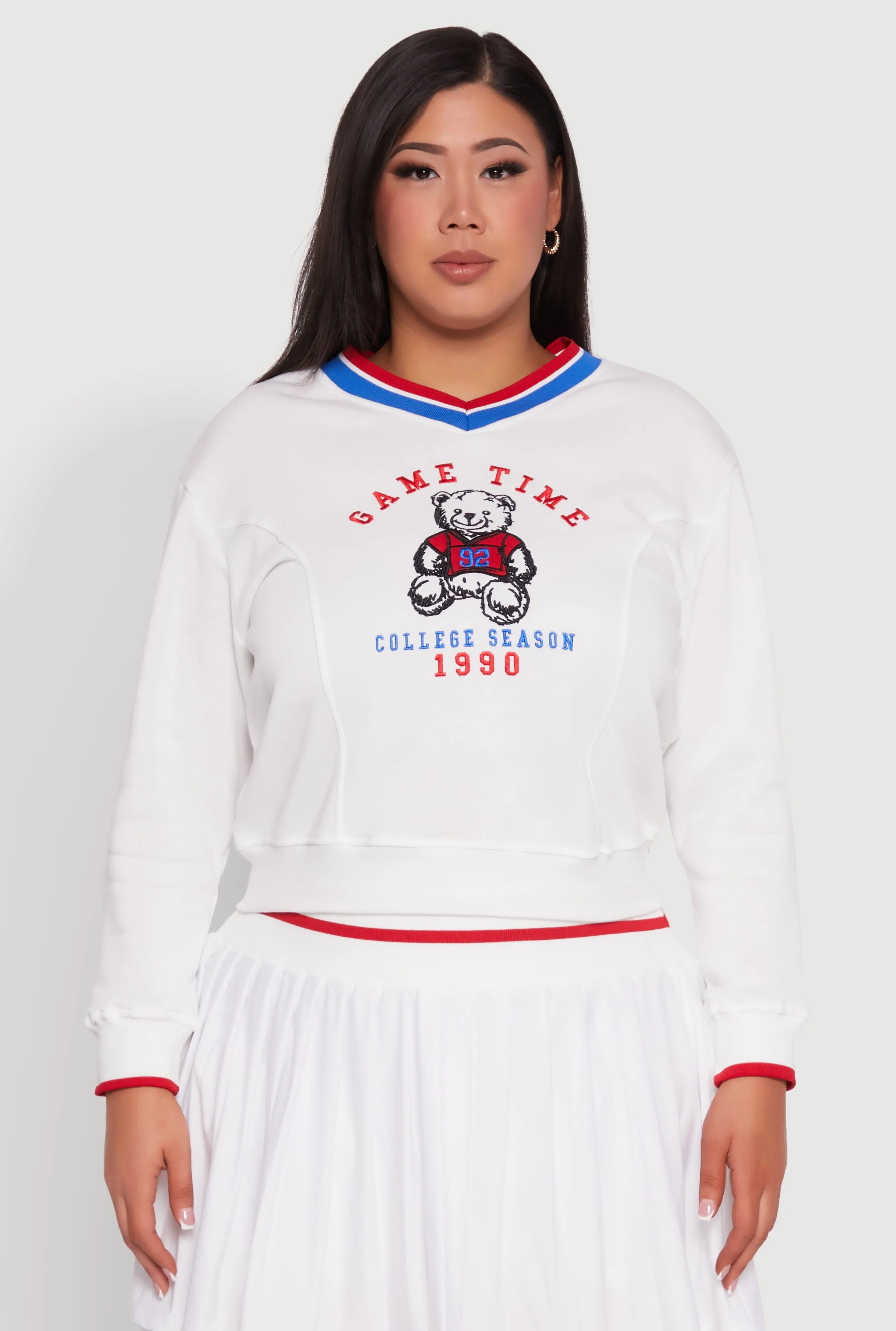 Plus Size Varsity Stripe Printed Pattern Sweatshirt sold by Rainbow