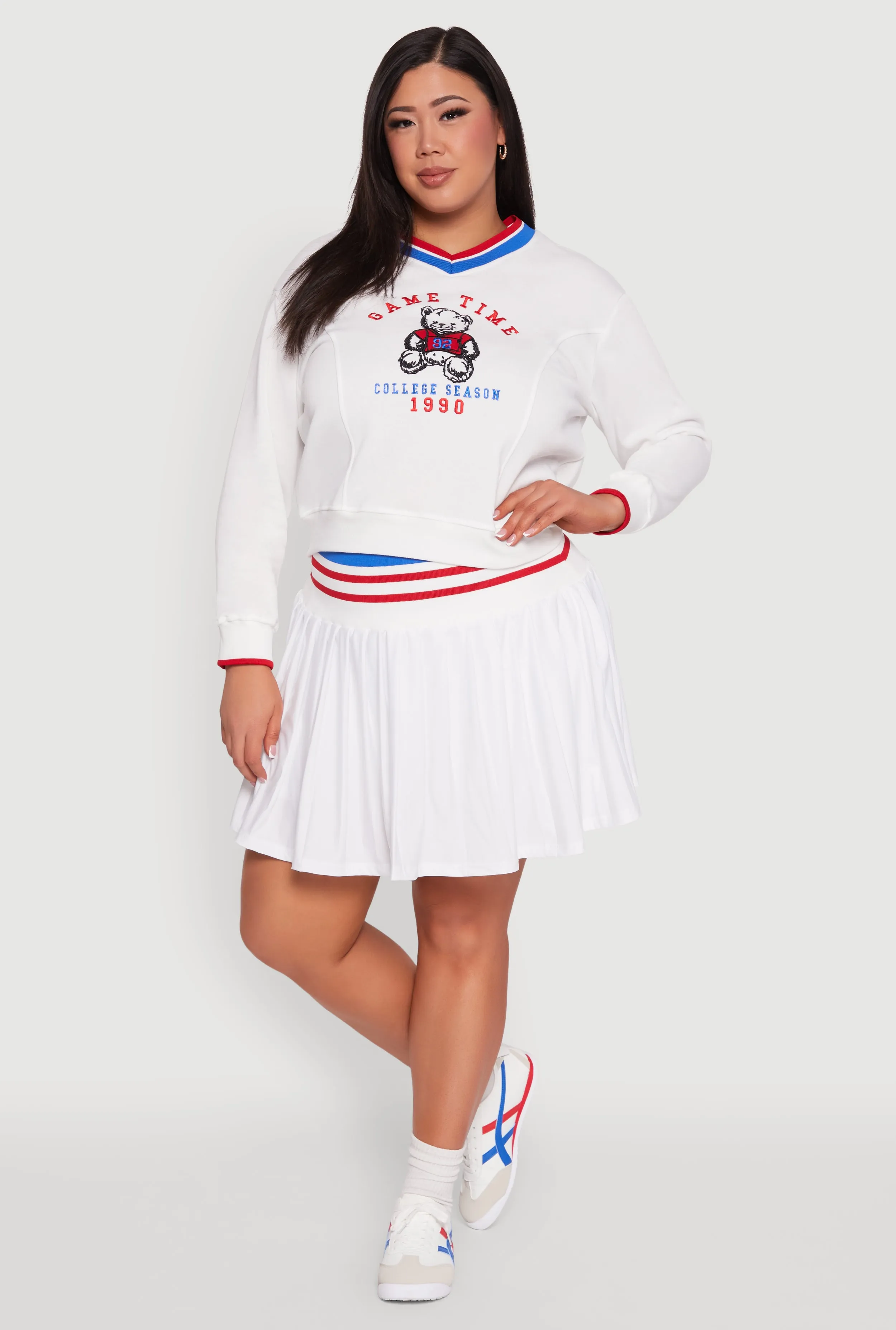 Plus Size Contrast Trim Pleated Skort sold by Rainbow